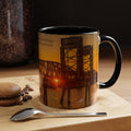 Gold Star Memorial Bridge - New London Sunset Accent Coffee Mug — Scenic Waterfront Sunrise Ceramic Mug (11/15oz)