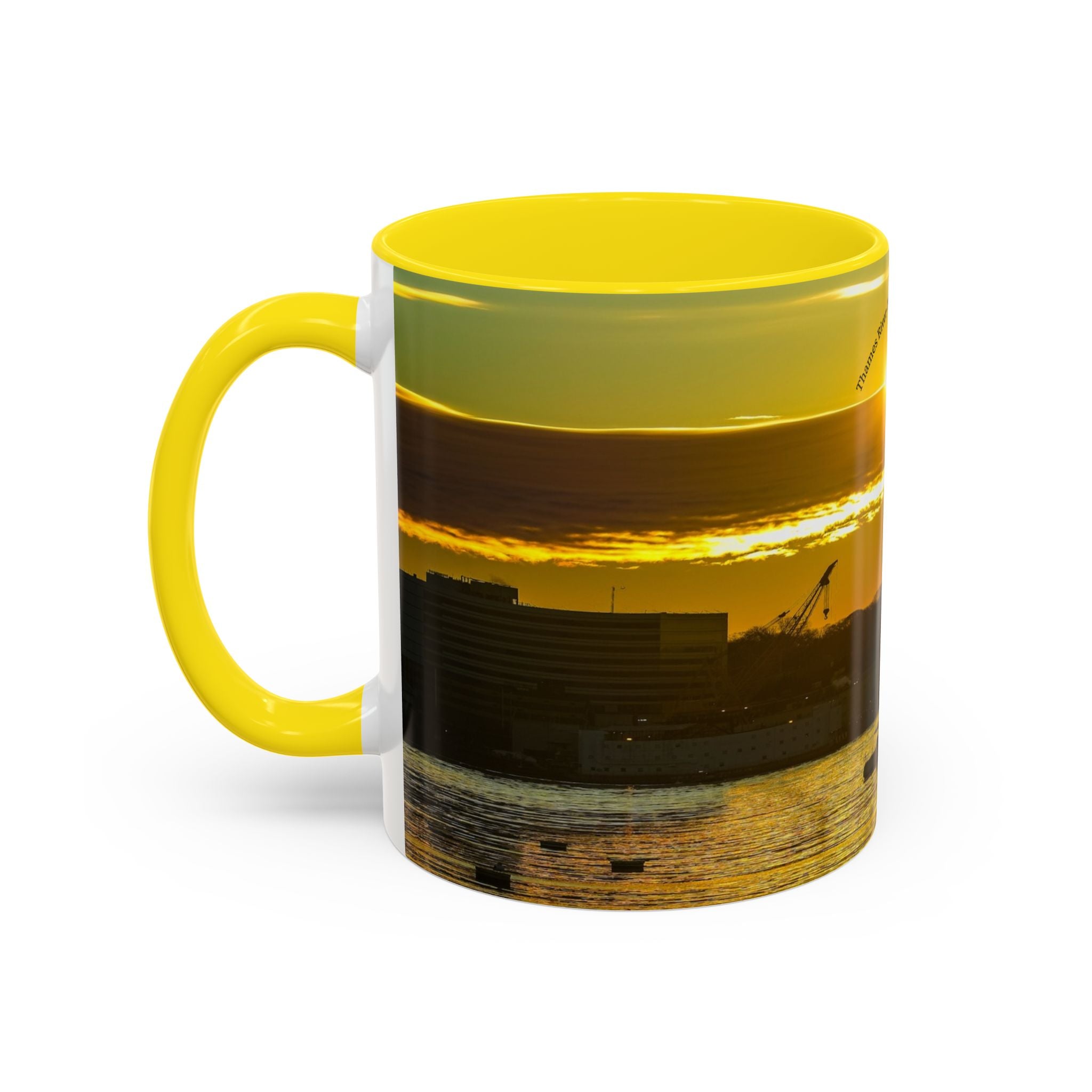 Thames River - New London, Connecticut Accent Coffee Mug — Golden Boat Sunrise Photography (11/15 oz)