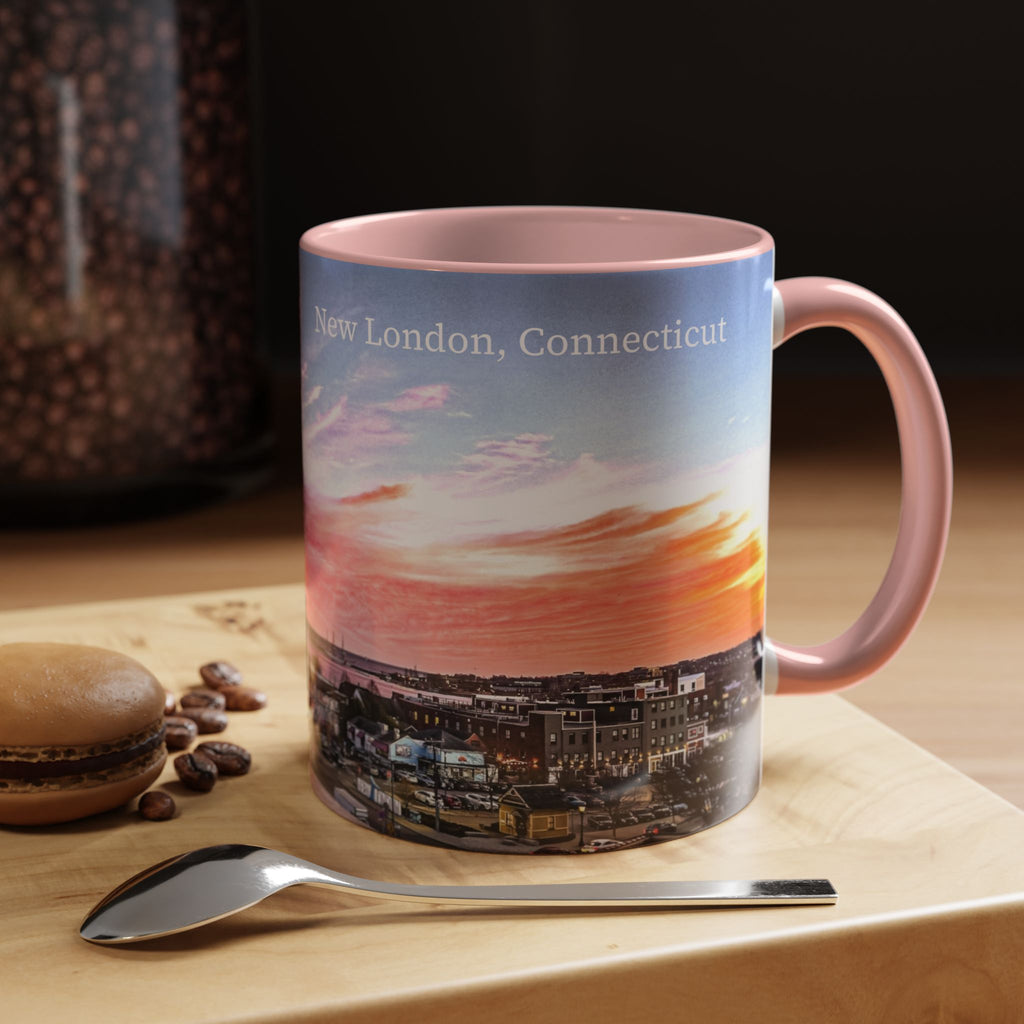 New London Sunset Skyline Accent Coffee Mug — Pink Interior Cityscape