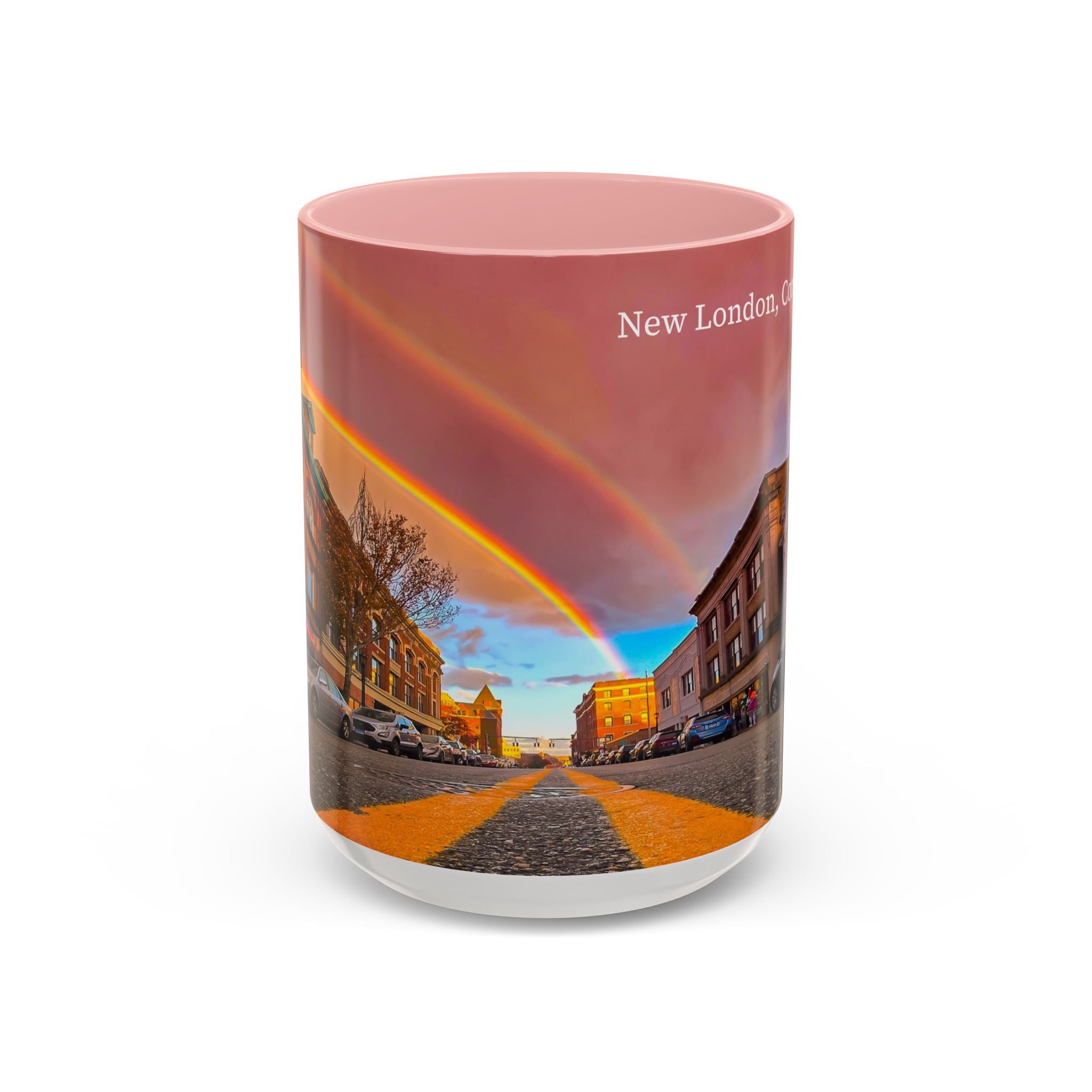 New London State Street Rainbow Coffee Mug — Scenic City Street Photo Accent Mug (11/15oz)