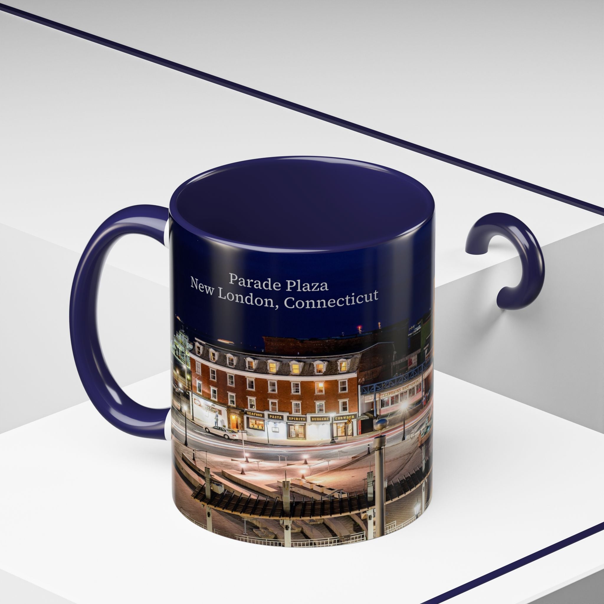 Parade Plaza New London Connecticut Long Exposure Nightscape Accent Coffee Mug — 11/15oz