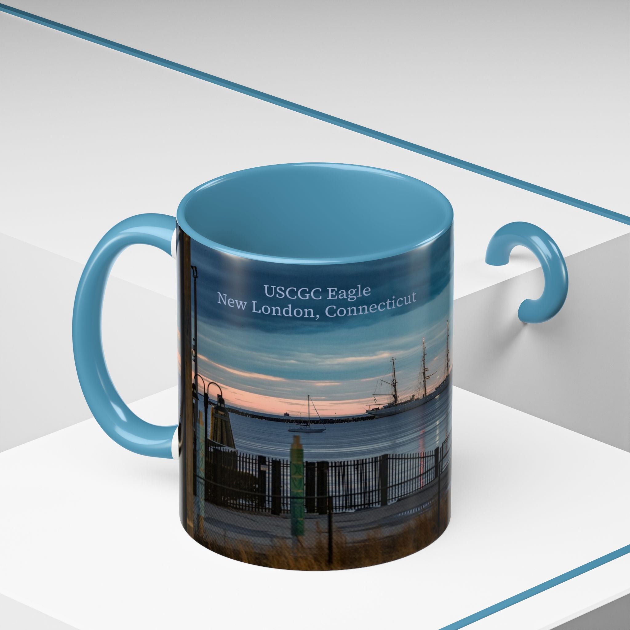 USCGC Eagle New London Connecticut Harbor Sunset Accent Coffee Mug — Scenic Waterfront Photo Mug (11/15oz)