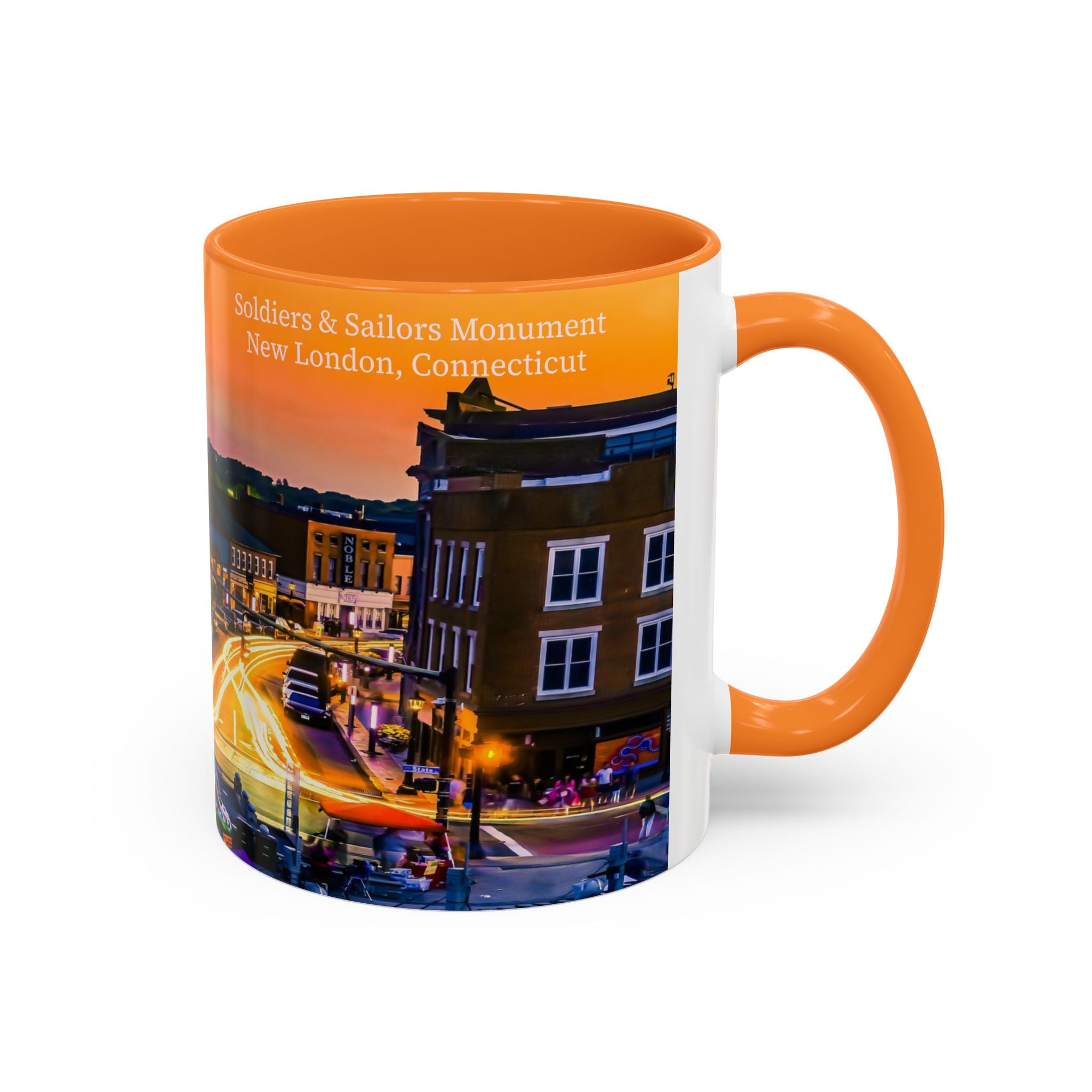 New London Soldiers & Sailors Monument Sunset Mug — Vibrant Downtown Photo Coffee Cup (11oz/15oz)