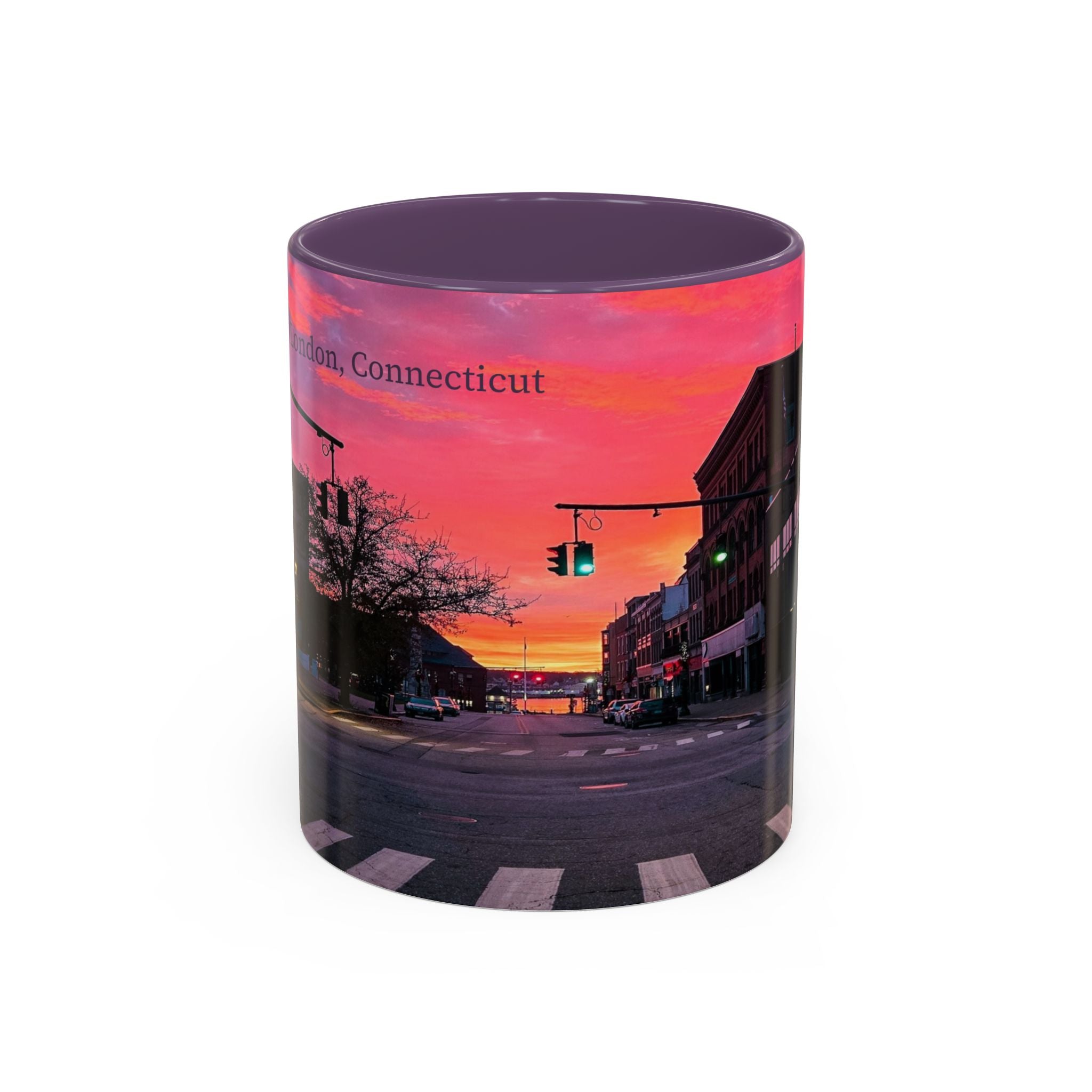 New London Eugene Oneil Sunrise Main Coffee Mug — Colorful Downtown Scenic Ceramic Mug (11oz/15oz)