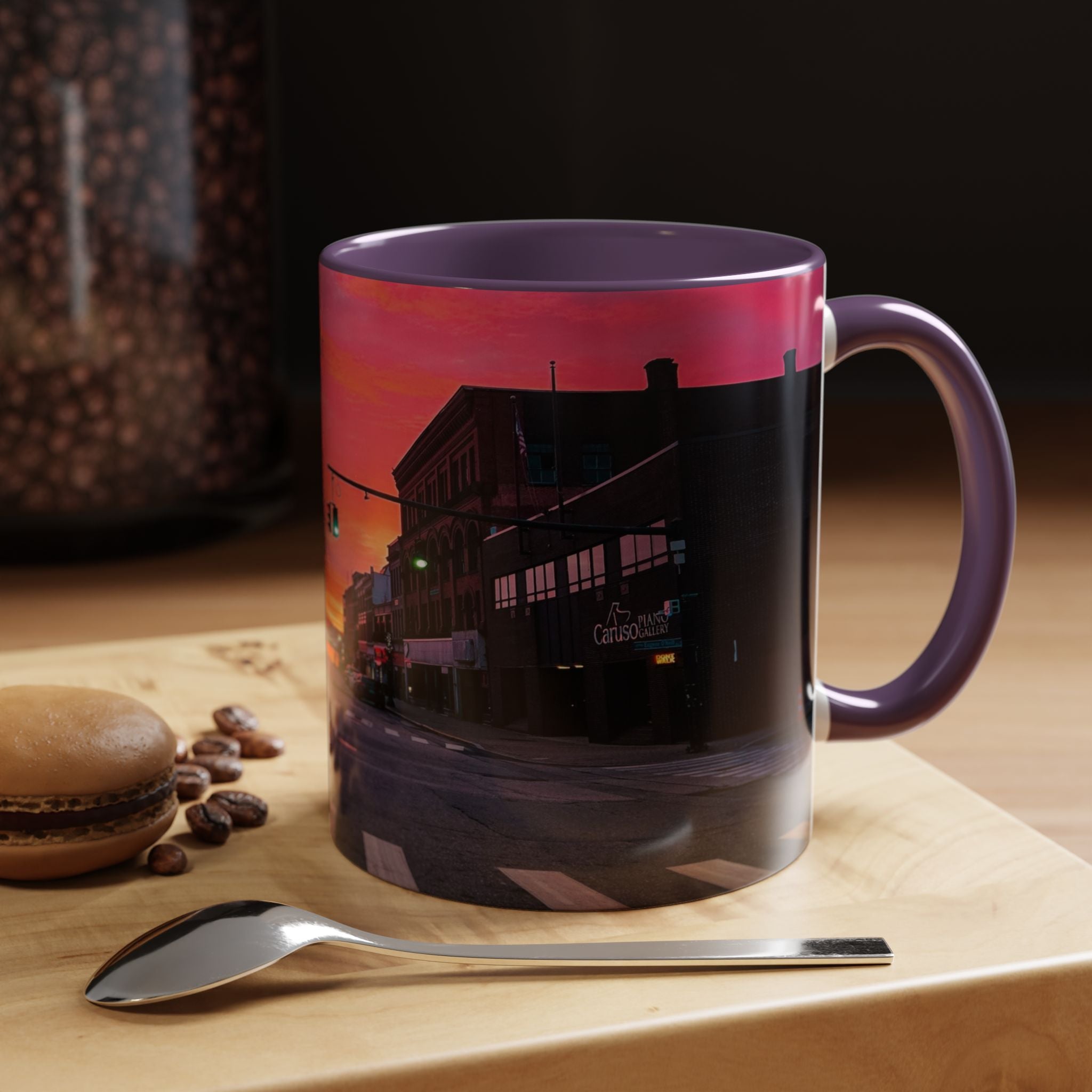 New London Eugene Oneil Sunrise Main Coffee Mug — Colorful Downtown Scenic Ceramic Mug (11oz/15oz)
