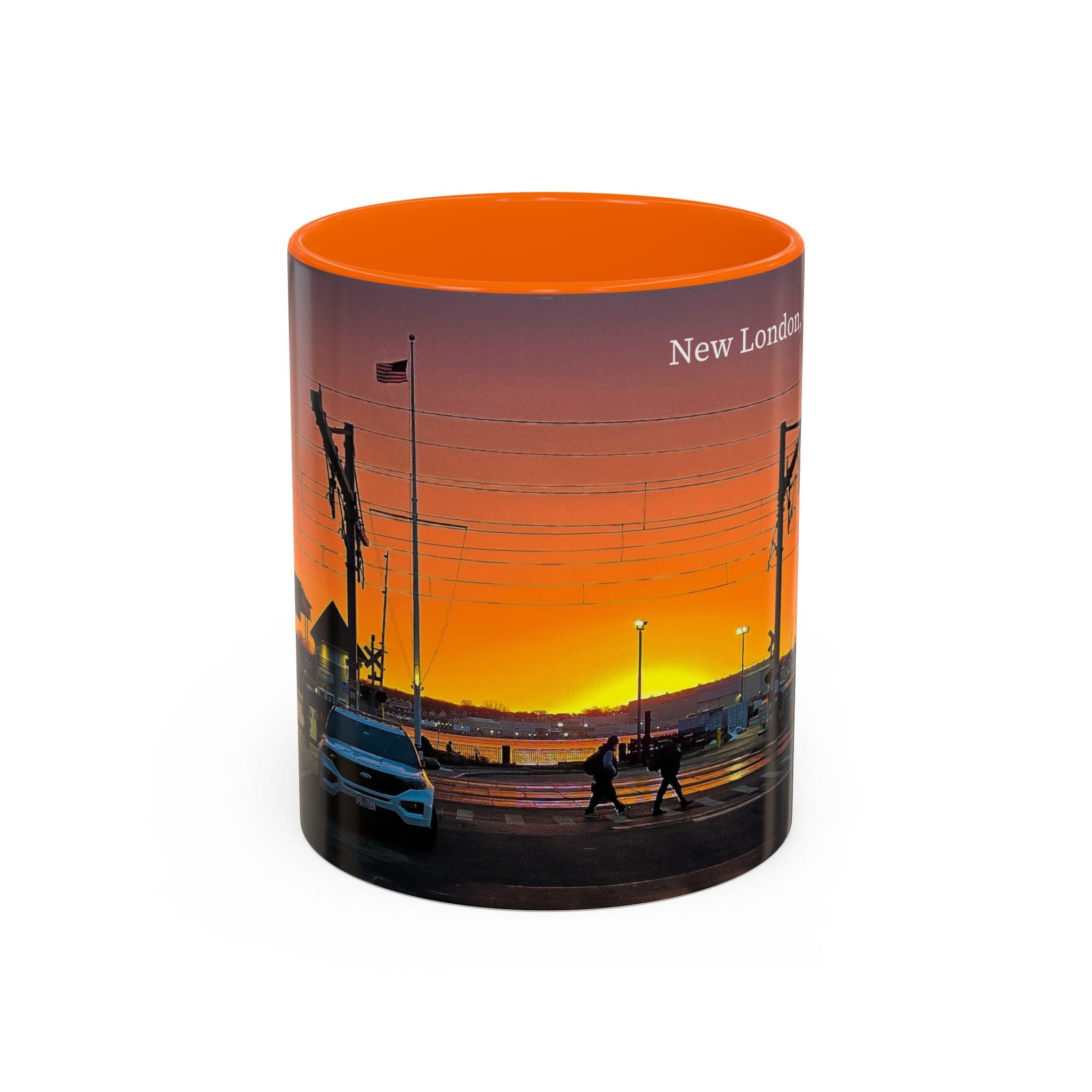 New London Train Station Connecticut Sunrise Coffee Mug — Harbor Skyline Accent Mug (11/15 oz)