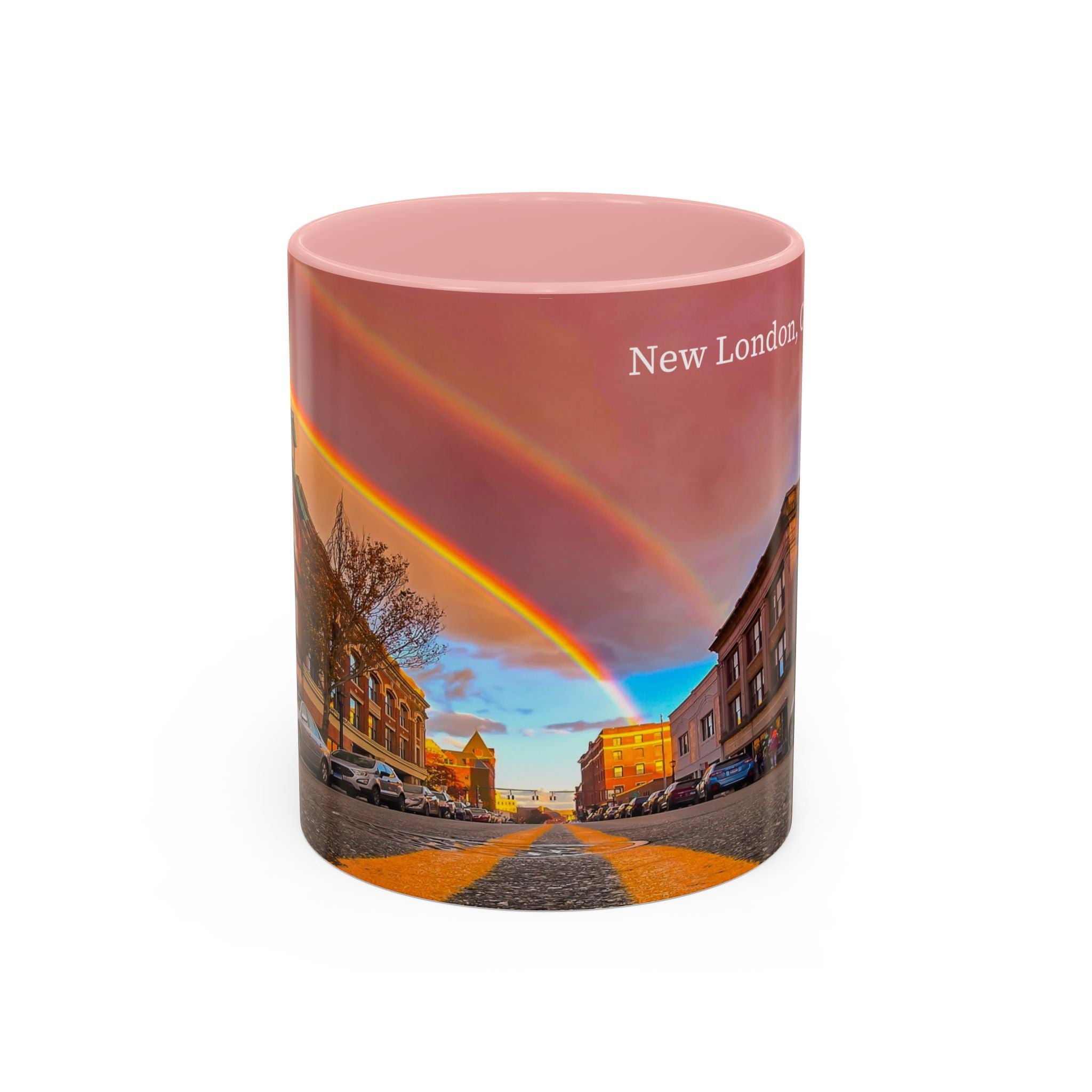 New London State Street Rainbow Coffee Mug — Scenic City Street Photo Accent Mug (11/15oz)