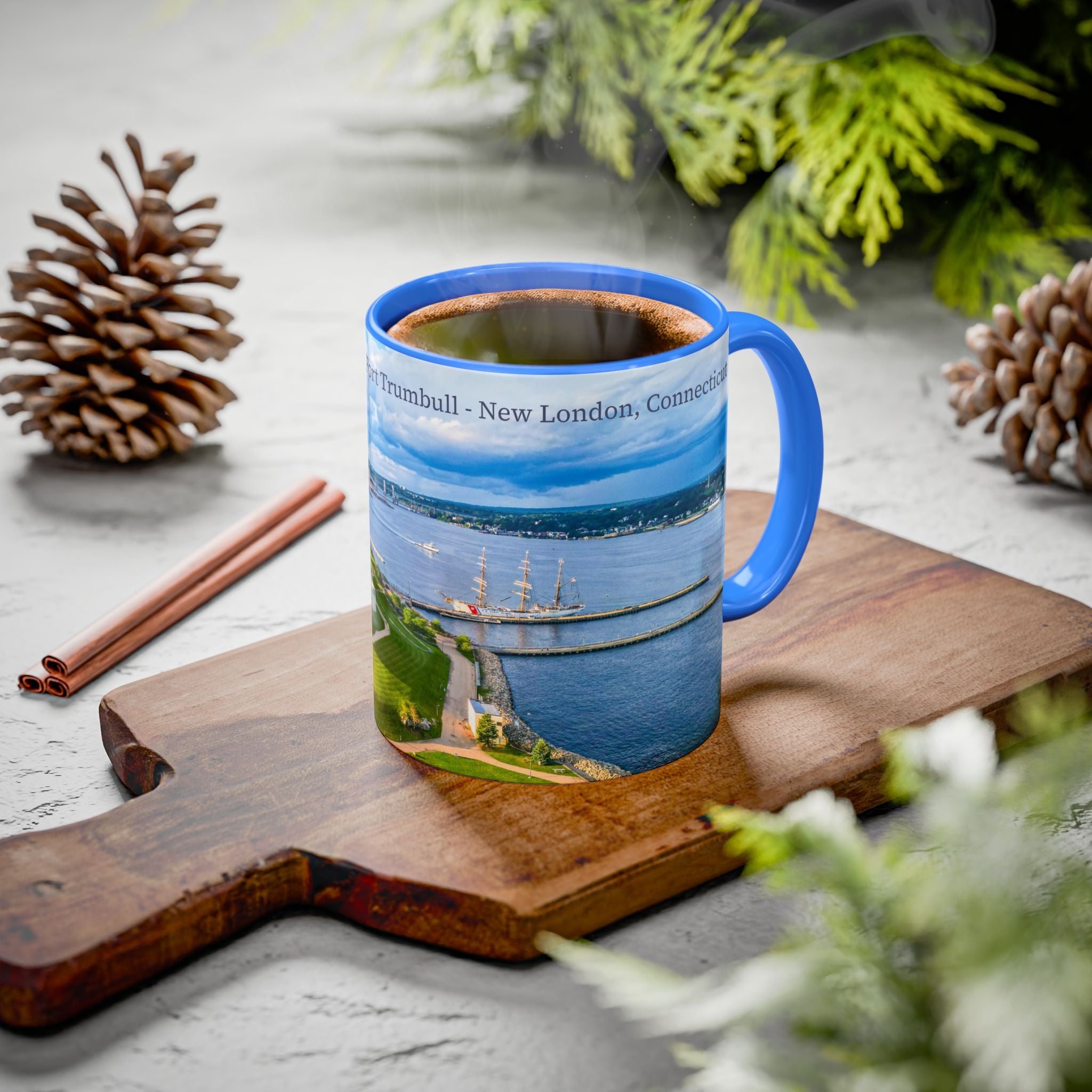 Fort Trumbull - New London, Connecticut Thames Rivers Mug – Scenic Waterfront Aerial Print (11oz & 15oz)