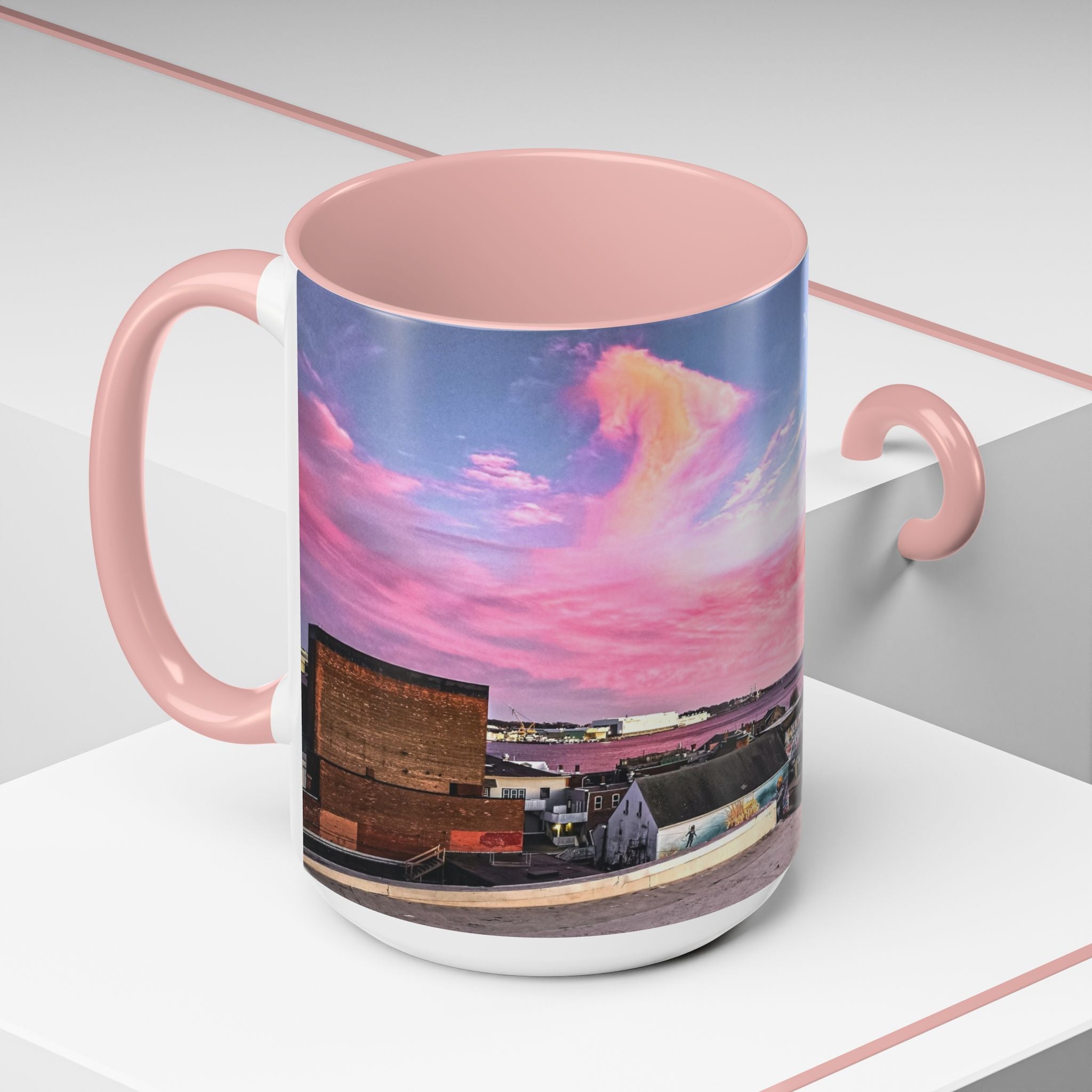 New London Sunset Skyline Accent Coffee Mug — Pink Interior Cityscape