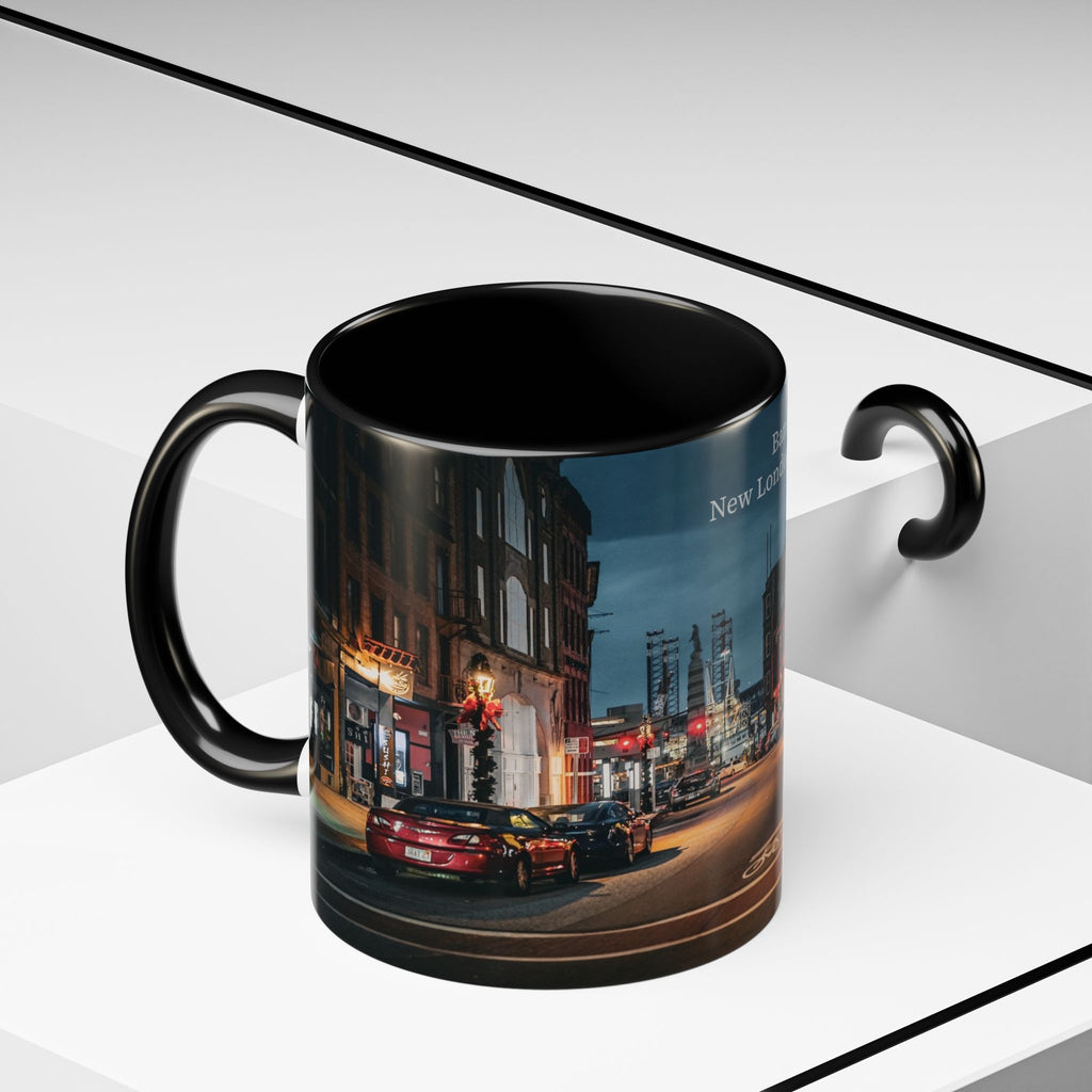 Bank Street New London Bank Street Night Café Accent Coffee Mug — Vintage Main Street Evening Photo (11/15oz)