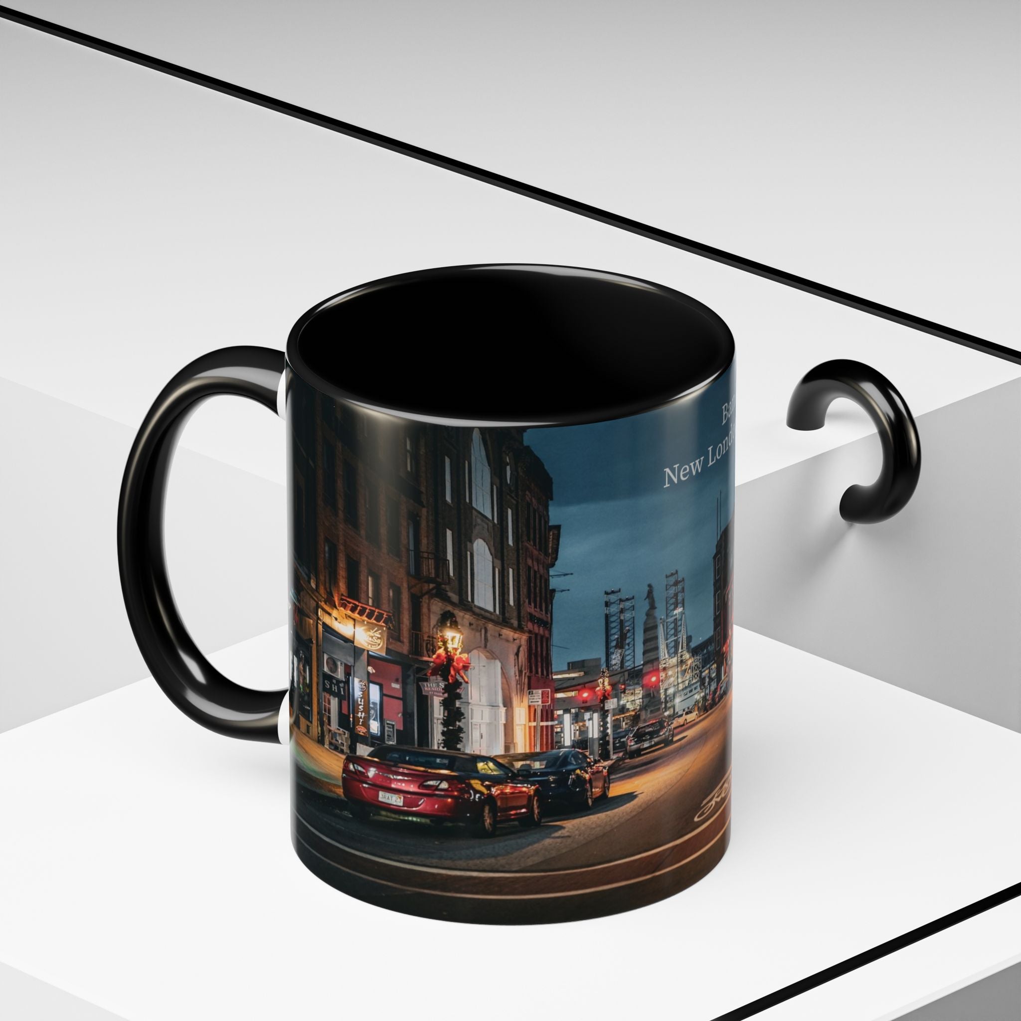 Bank Street New London Bank Street Night Café Accent Coffee Mug — Vintage Main Street Evening Photo (11/15oz)
