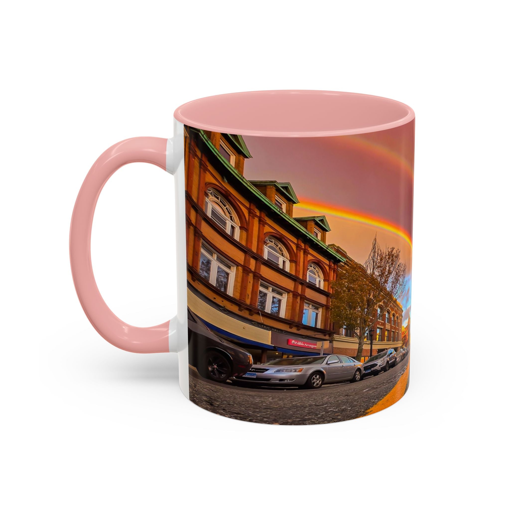 New London State Street Rainbow Coffee Mug — Scenic City Street Photo Accent Mug (11/15oz)