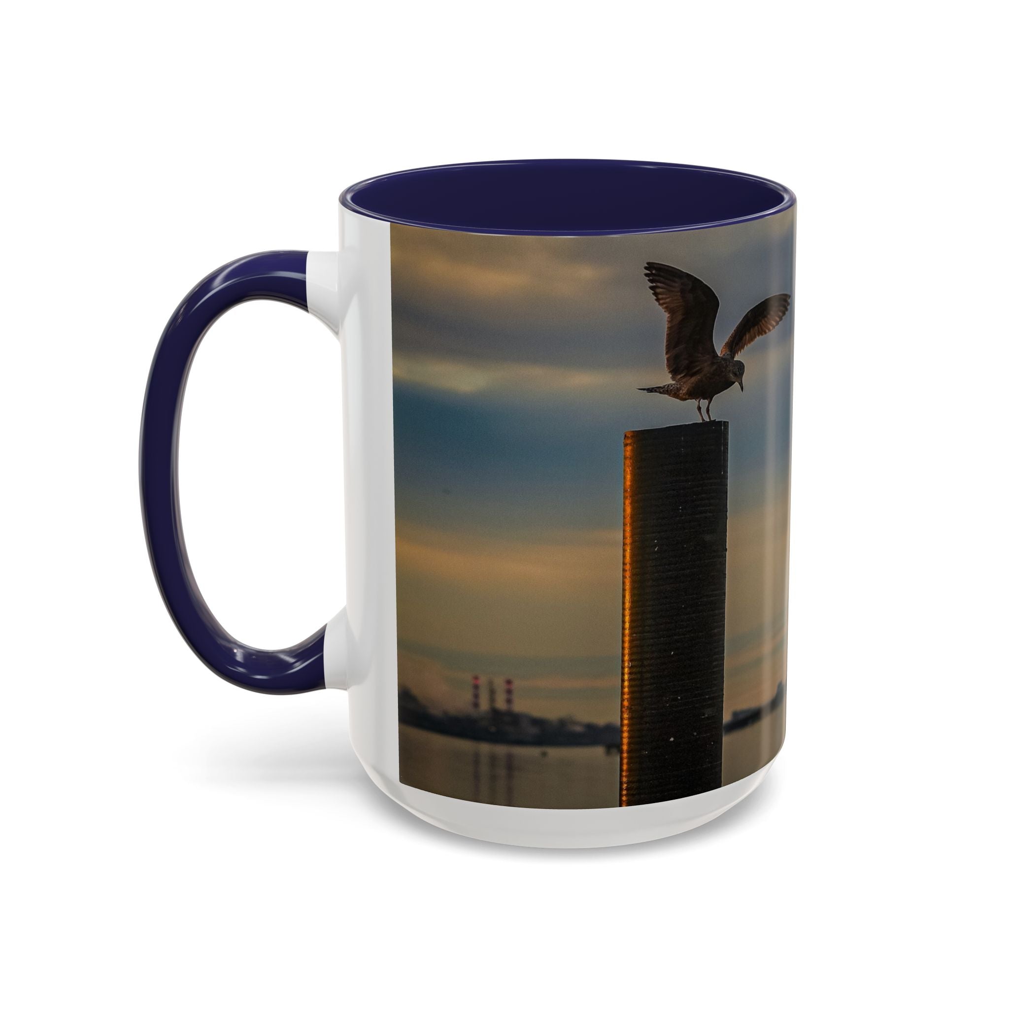 USCGC Eagle New London Seagull Sunset Accent Coffee Mug — Scenic Beach Bird Photography, 11/15oz