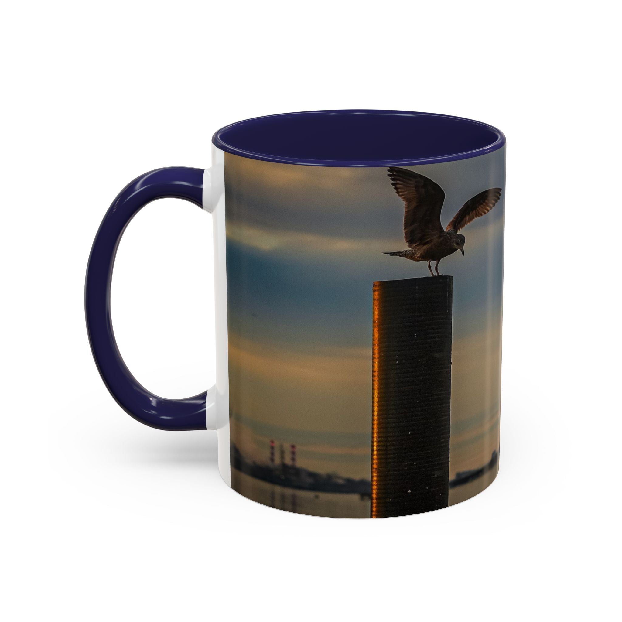 USCGC Eagle New London Seagull Sunset Accent Coffee Mug — Scenic Beach Bird Photography, 11/15oz