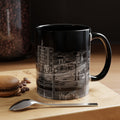 Parade Plaza New London Connecticut Long Exposure Nightscape Coffee Mug — Black & White City Photo Accent Mug (11/15oz)