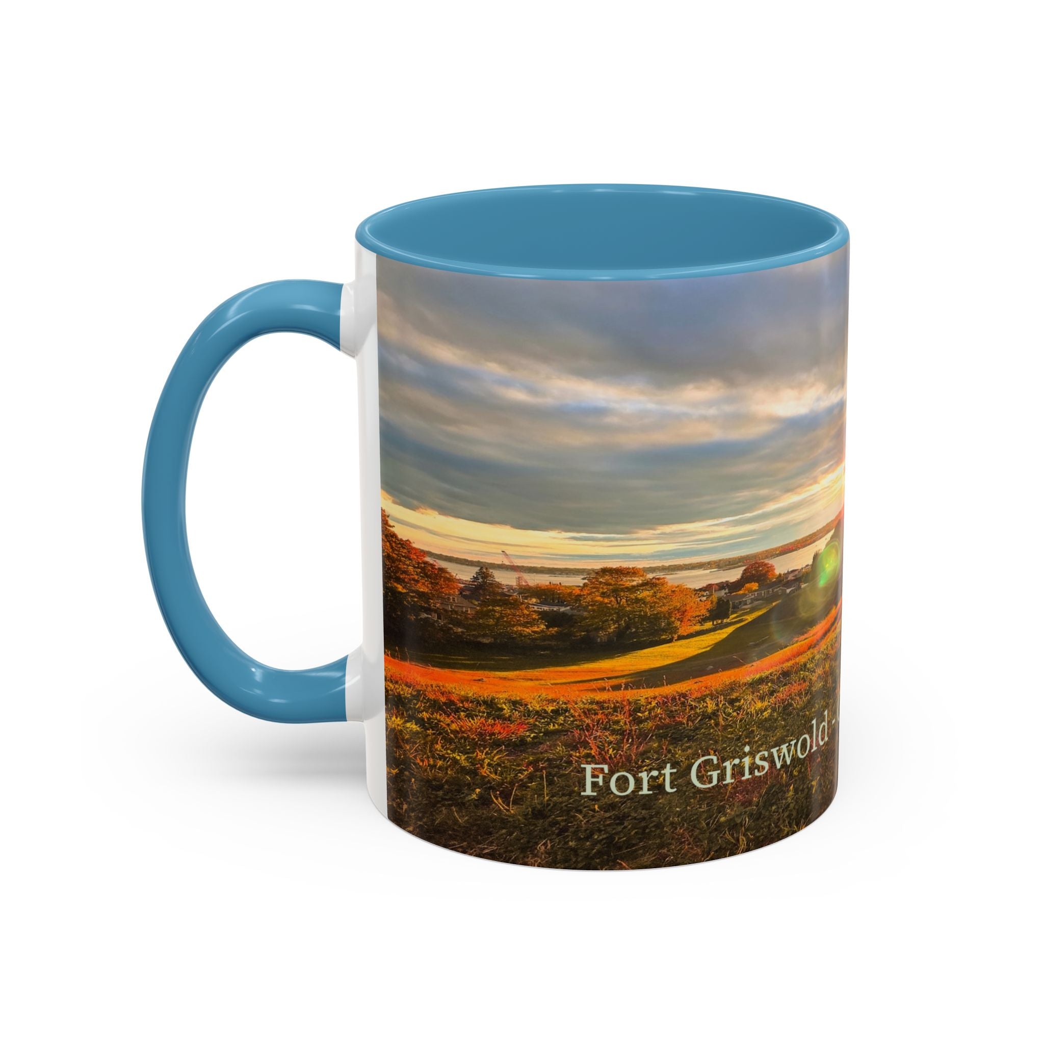 Fort Griswold - Groton Connecticut Sunset Accent Coffee Mug — Scenic Sunrise Landscape Ceramic Mug (11/15oz)
