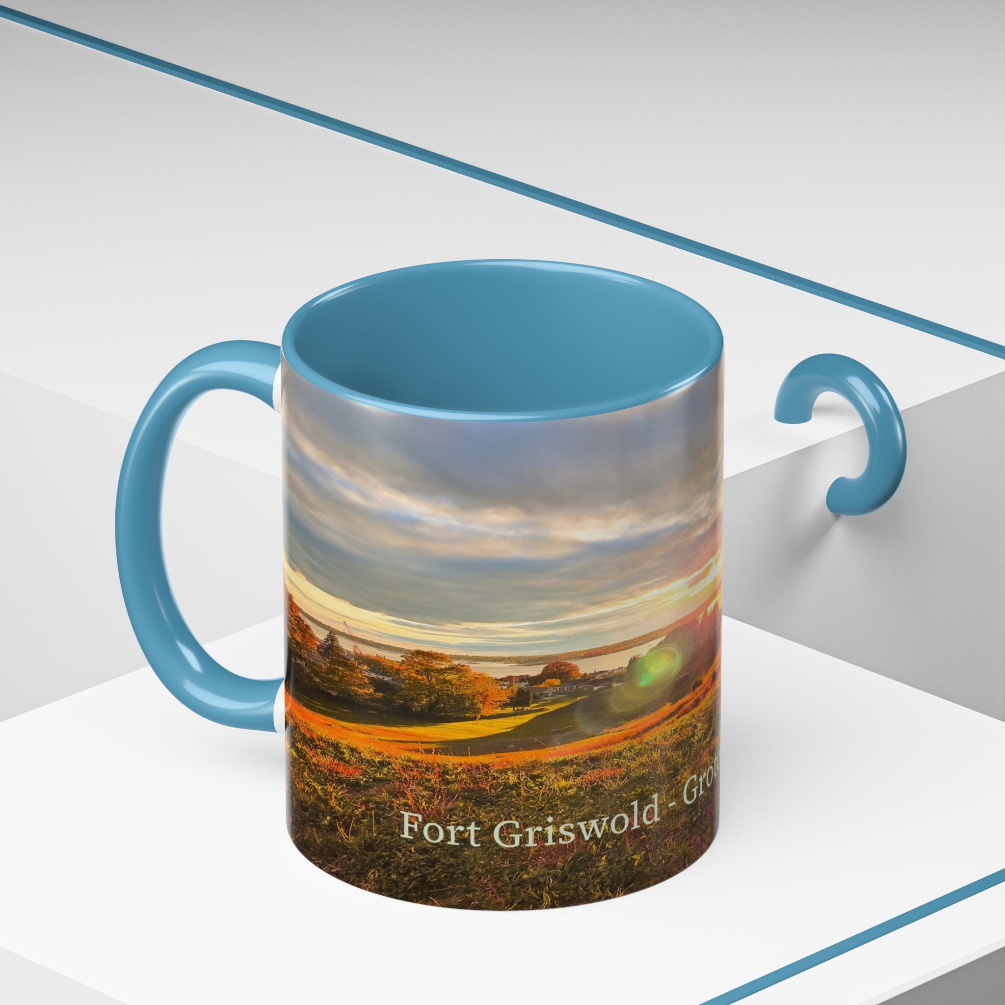 Fort Griswold - Groton Connecticut Sunset Accent Coffee Mug — Scenic Sunrise Landscape Ceramic Mug (11/15oz)
