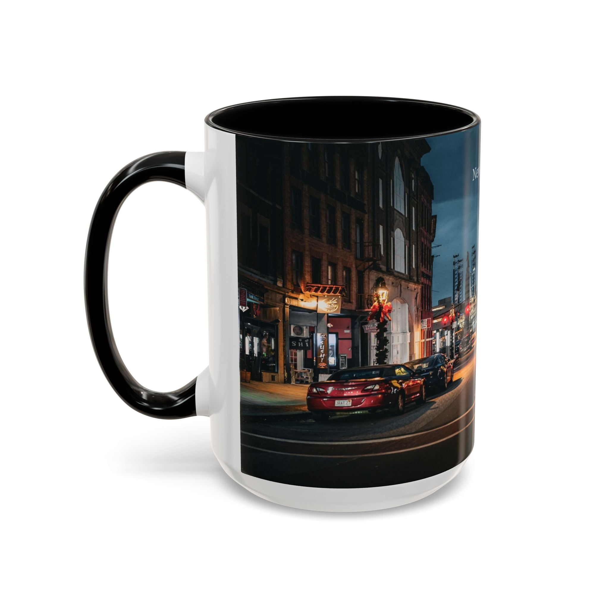 Bank Street New London Bank Street Night Café Accent Coffee Mug — Vintage Main Street Evening Photo (11/15oz)