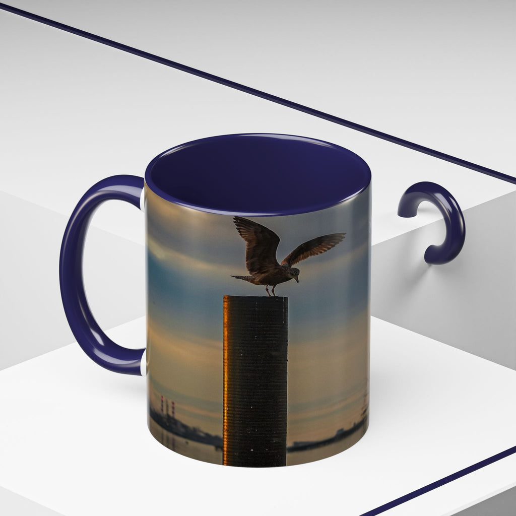 USCGC Eagle New London Seagull Sunset Accent Coffee Mug — Scenic Beach Bird Photography, 11/15oz