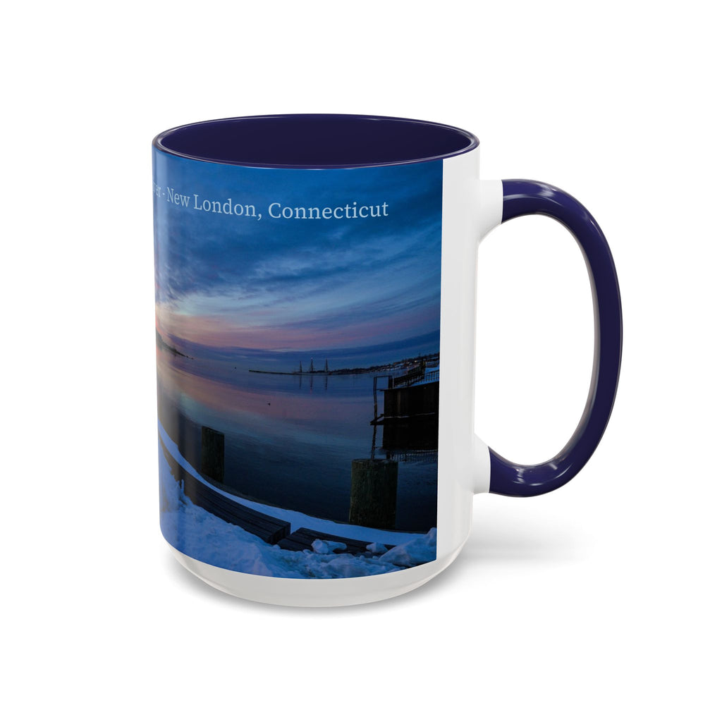 Thames River - New London Connecticut Scenic Coffee Mug — Sunrise Harbor Photo Accent Mug (11/15oz)