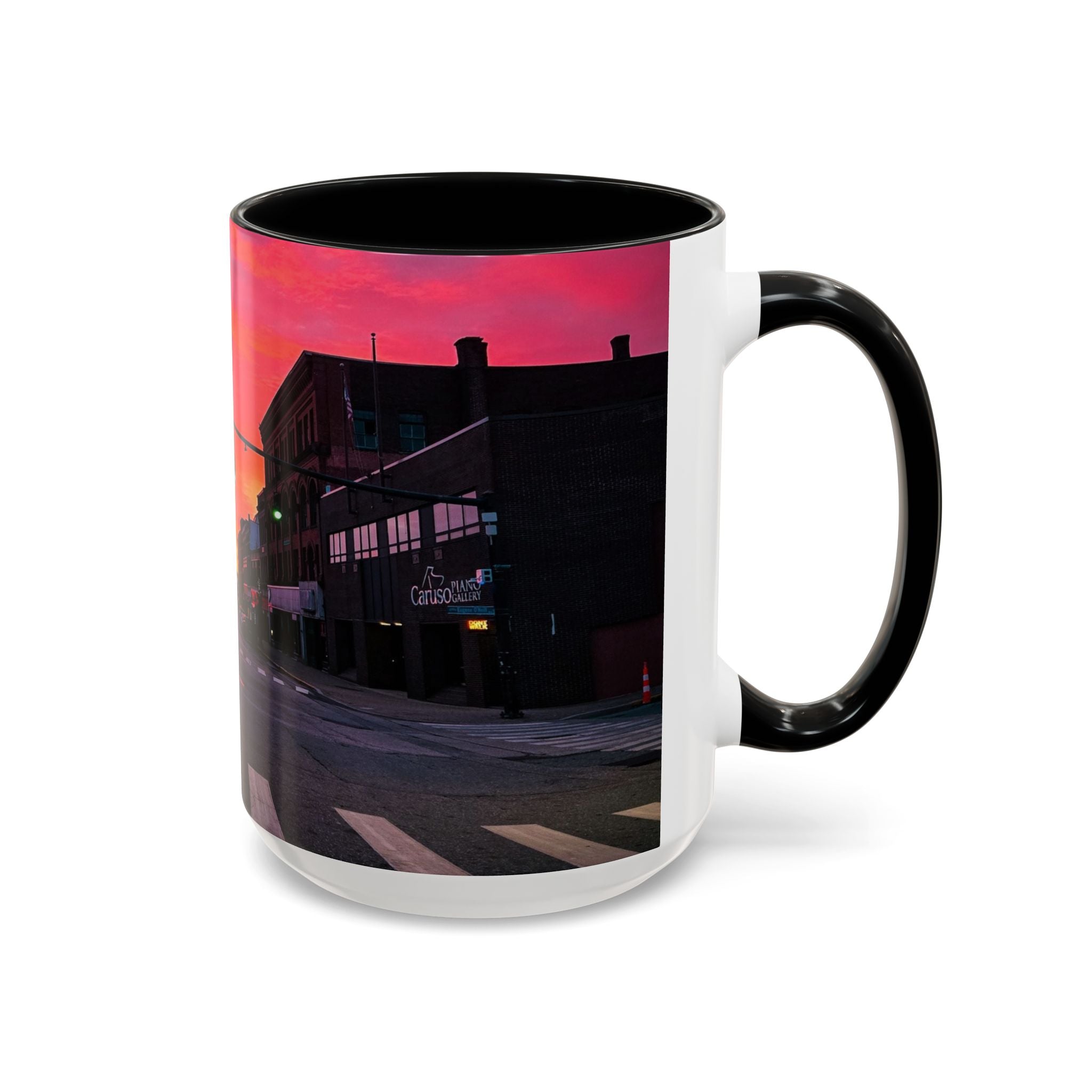 New London Eugene Oneil Sunrise Main Coffee Mug — Colorful Downtown Scenic Ceramic Mug (11oz/15oz)