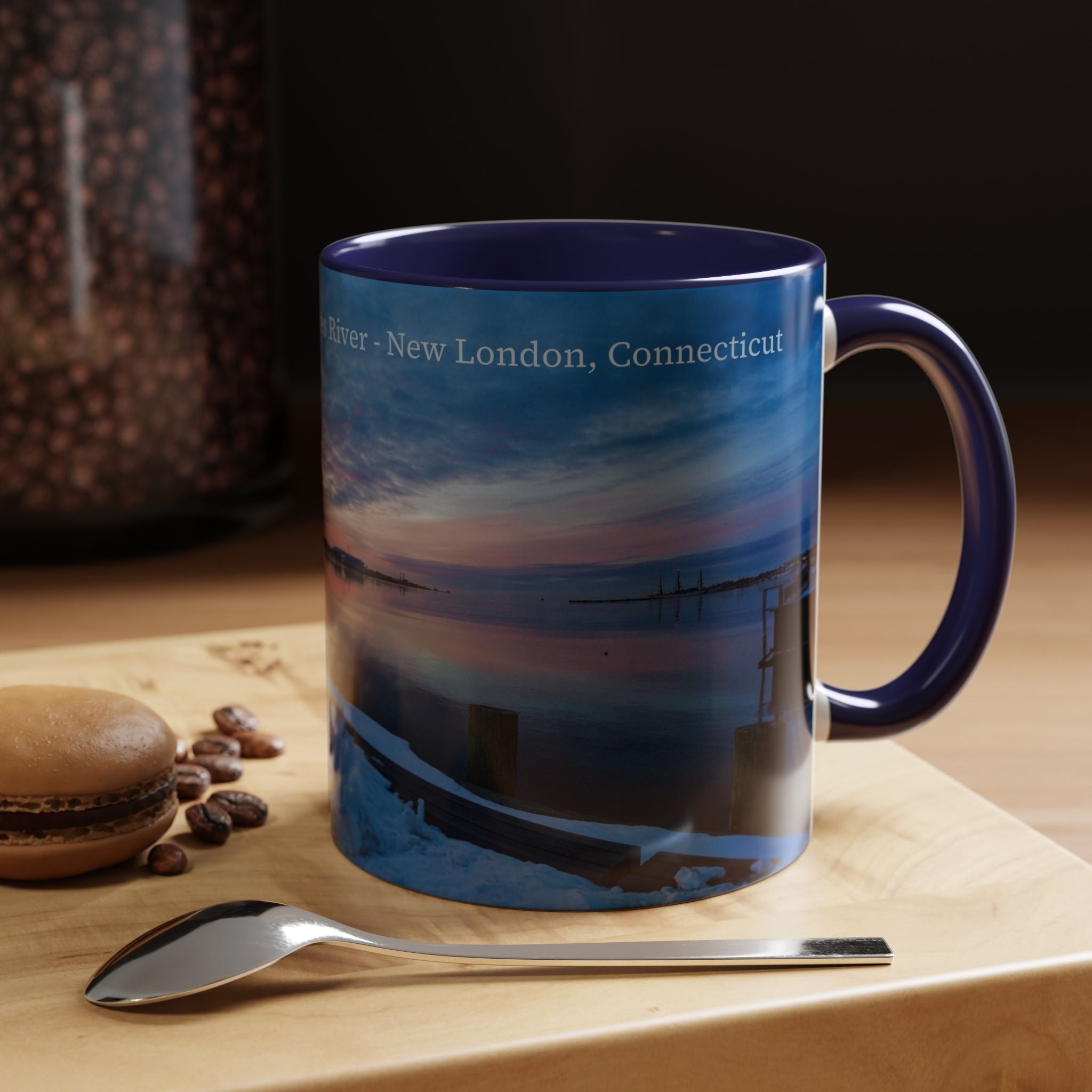 Thames River - New London Connecticut Scenic Coffee Mug — Sunrise Harbor Photo Accent Mug (11/15oz)