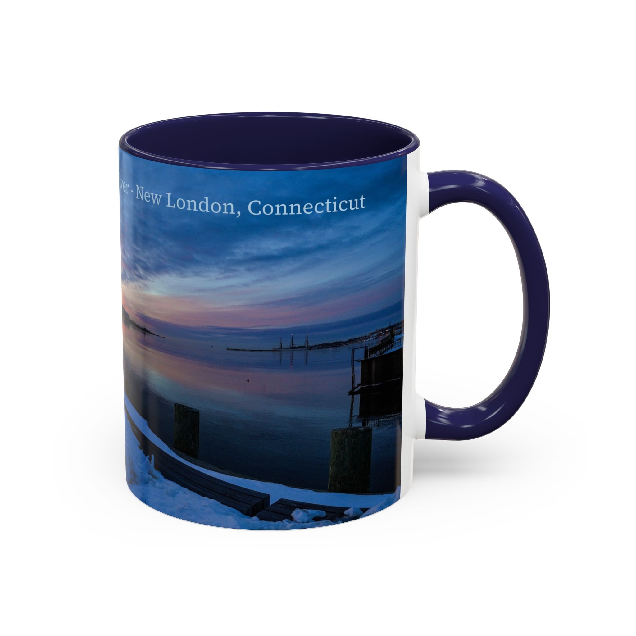 Thames River - New London Connecticut Scenic Coffee Mug — Sunrise Harbor Photo Accent Mug (11/15oz)
