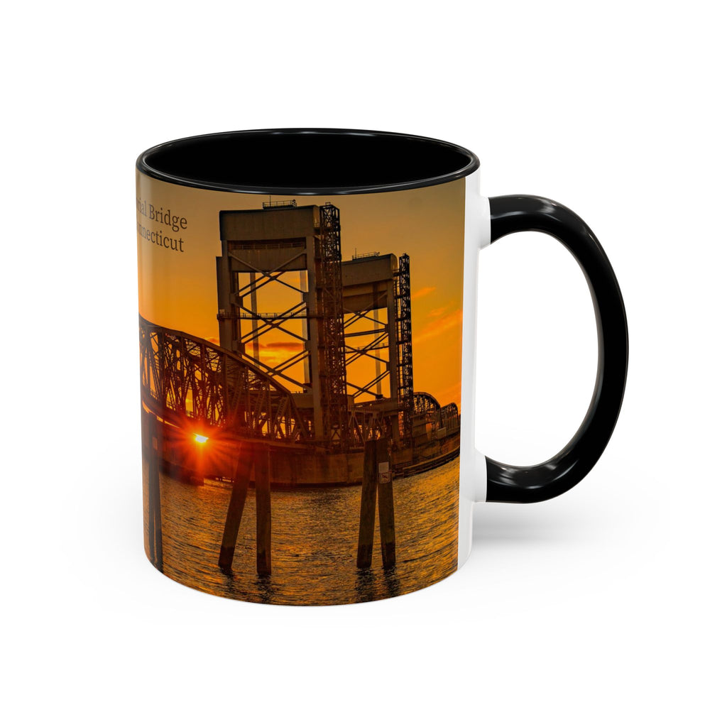 Gold Star Memorial Bridge - New London Sunset Accent Coffee Mug — Scenic Waterfront Sunrise Ceramic Mug (11/15oz)