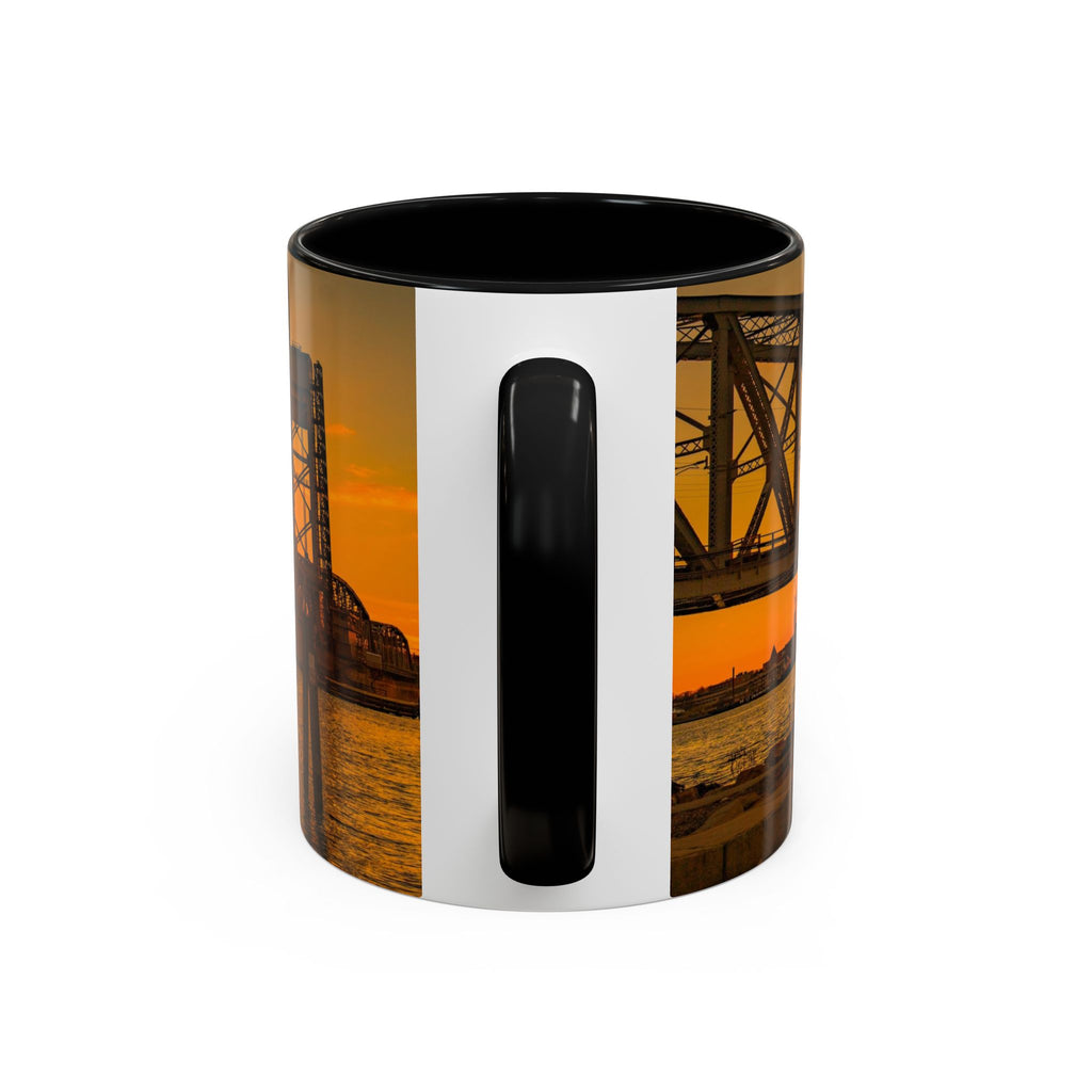 Gold Star Memorial Bridge - New London Sunset Accent Coffee Mug — Scenic Waterfront Sunrise Ceramic Mug (11/15oz)