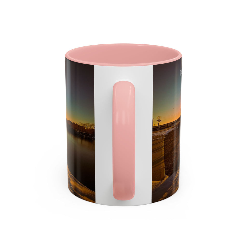Shaws Cove Bridge - New london Connecticut Accent Coffee Mug — Scenic Sunrise Bridge Photo, 11/15oz