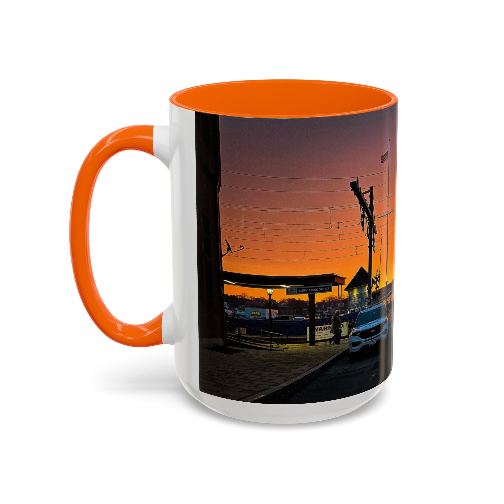 New London Train Station Connecticut Sunrise Coffee Mug — Harbor Skyline Accent Mug (11/15 oz)