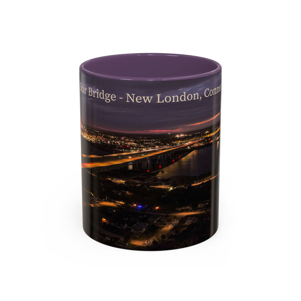 Gold Star Bridge New London Connecticut Nightscape Coffee Mug – Scenic River & Bridge Night Lights (11/15oz)