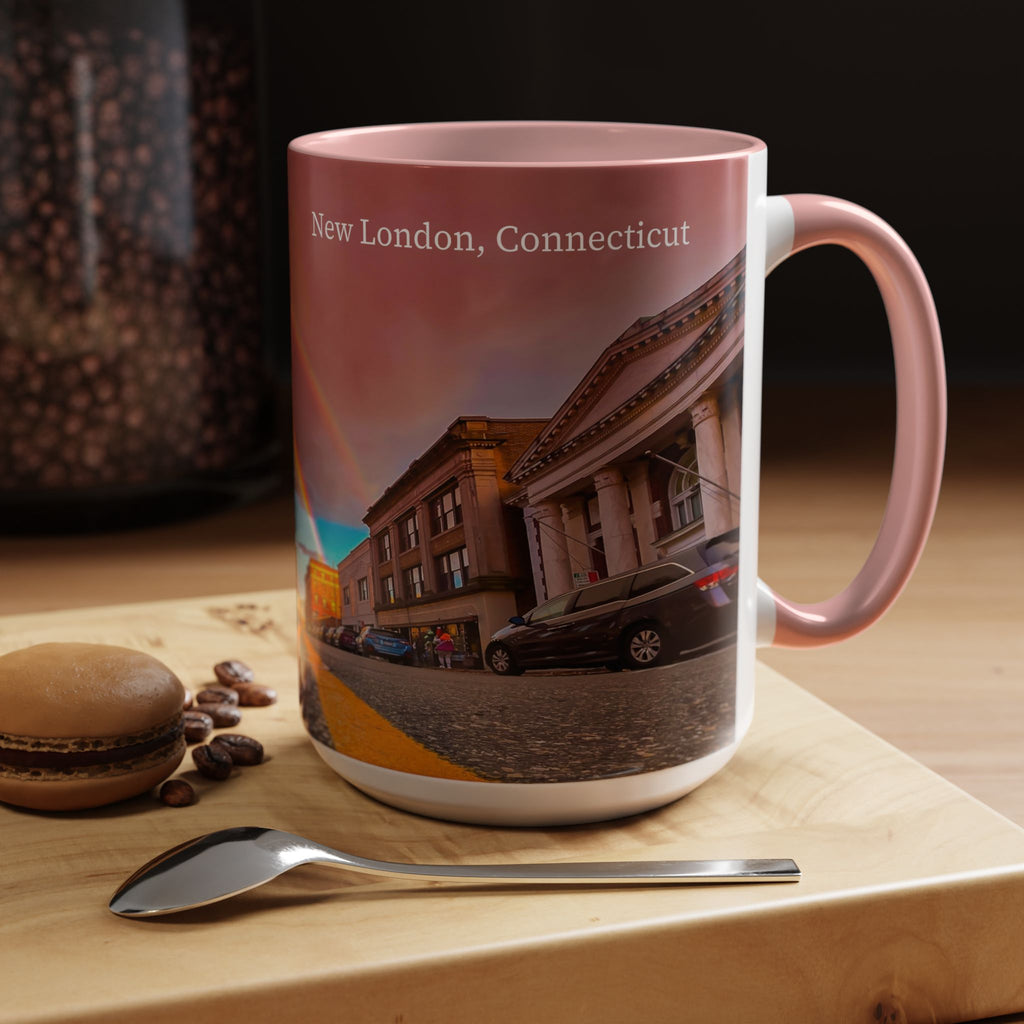 New London State Street Rainbow Coffee Mug — Scenic City Street Photo Accent Mug (11/15oz)