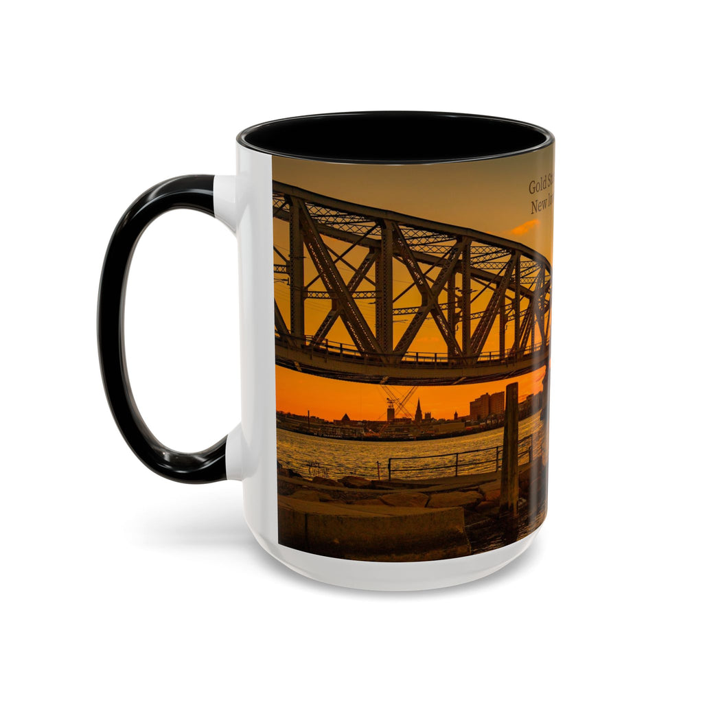 Gold Star Memorial Bridge - New London Sunset Accent Coffee Mug — Scenic Waterfront Sunrise Ceramic Mug (11/15oz)