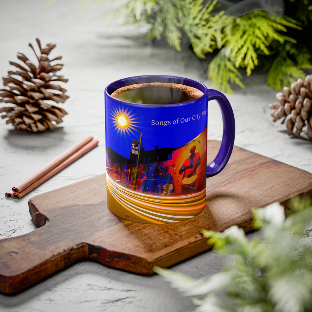 Songs of Our City Mural New London City Nightscape Coffee Mug — Colorful Long-Exposure Street Art (11oz, 15oz)