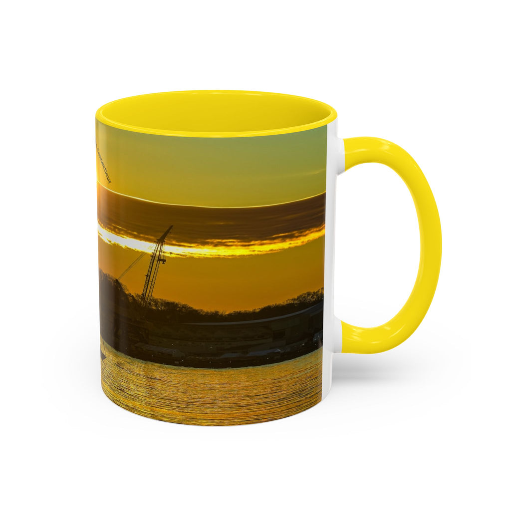 Thames River - New London, Connecticut Accent Coffee Mug — Golden Boat Sunrise Photography (11/15 oz)