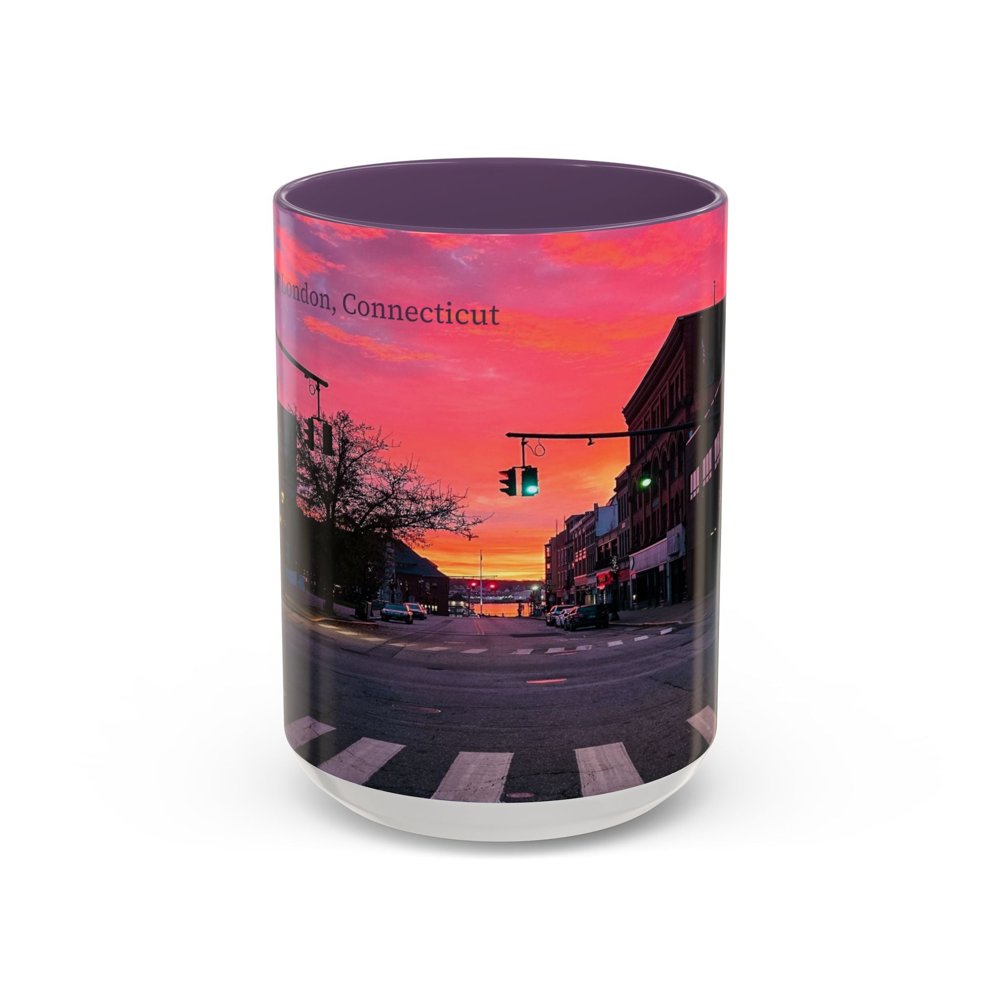 New London Eugene Oneil Sunrise Main Coffee Mug — Colorful Downtown Scenic Ceramic Mug (11oz/15oz)
