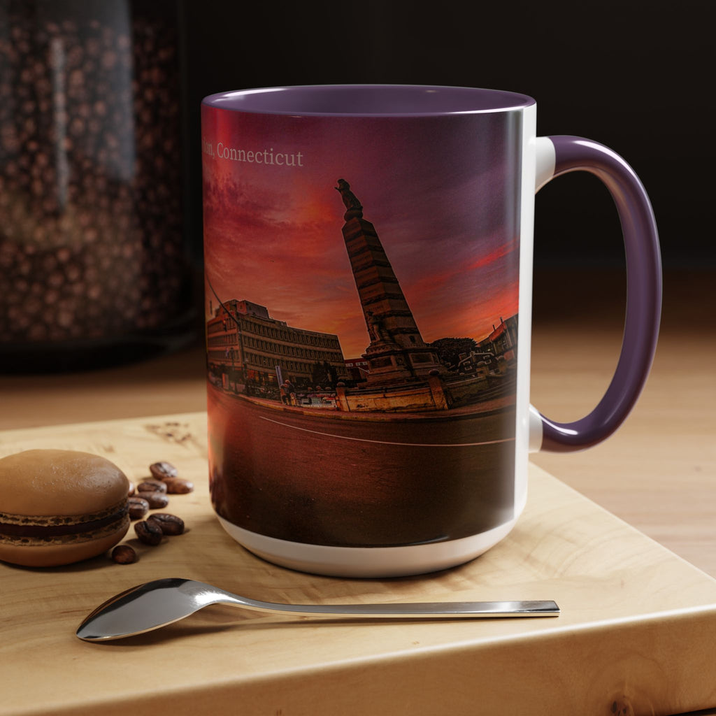 Parade Plaza New London Sunset Town Accent Coffee Mug (11/15oz) — Vibrant Urban Sunset Ceramic Mug