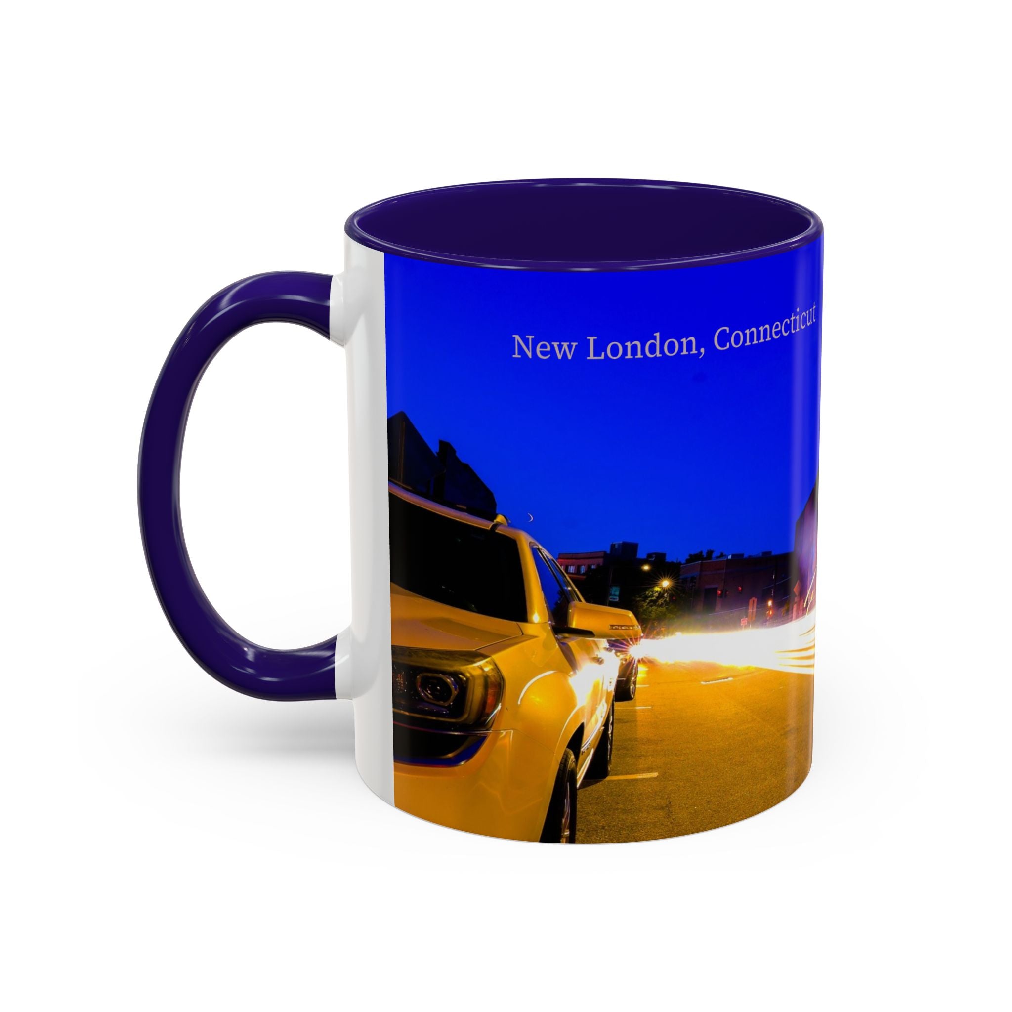 Songs of Our City Mural New London City Nightscape Coffee Mug — Colorful Long-Exposure Street Art (11oz, 15oz)