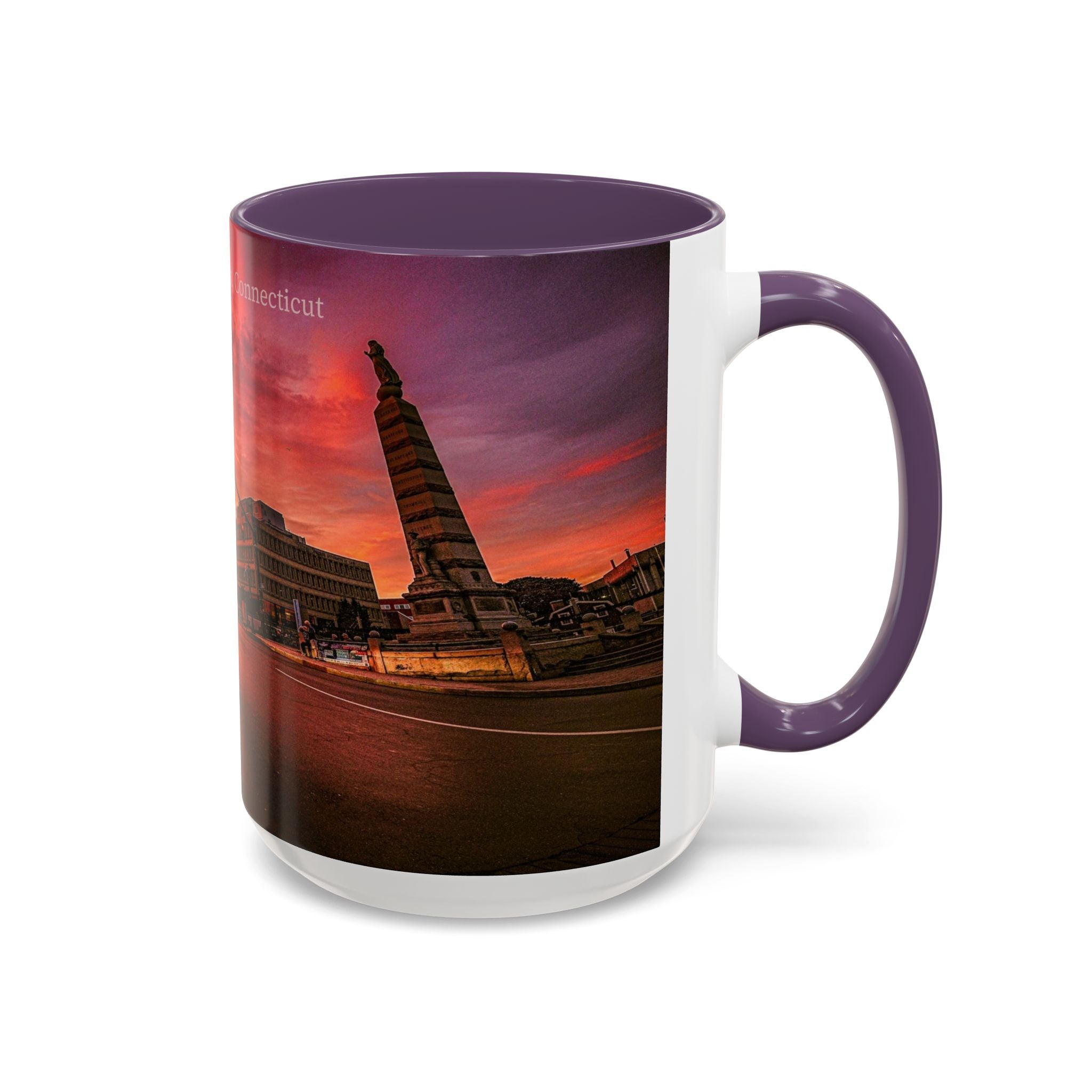 Parade Plaza New London Sunset Town Accent Coffee Mug (11/15oz) — Vibrant Urban Sunset Ceramic Mug