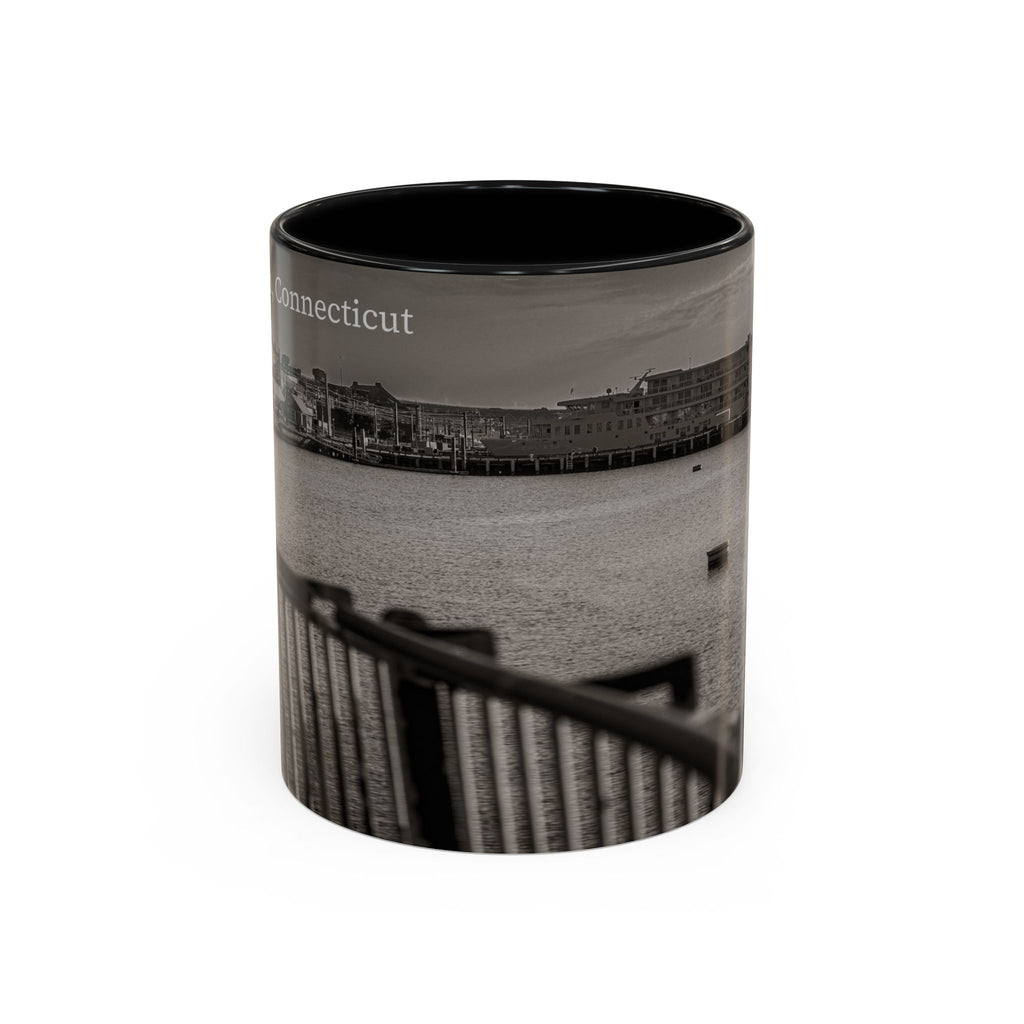 New London Thames River Photo Accent Coffee Mug – Black & White Waterfront Scene (11/15 oz)