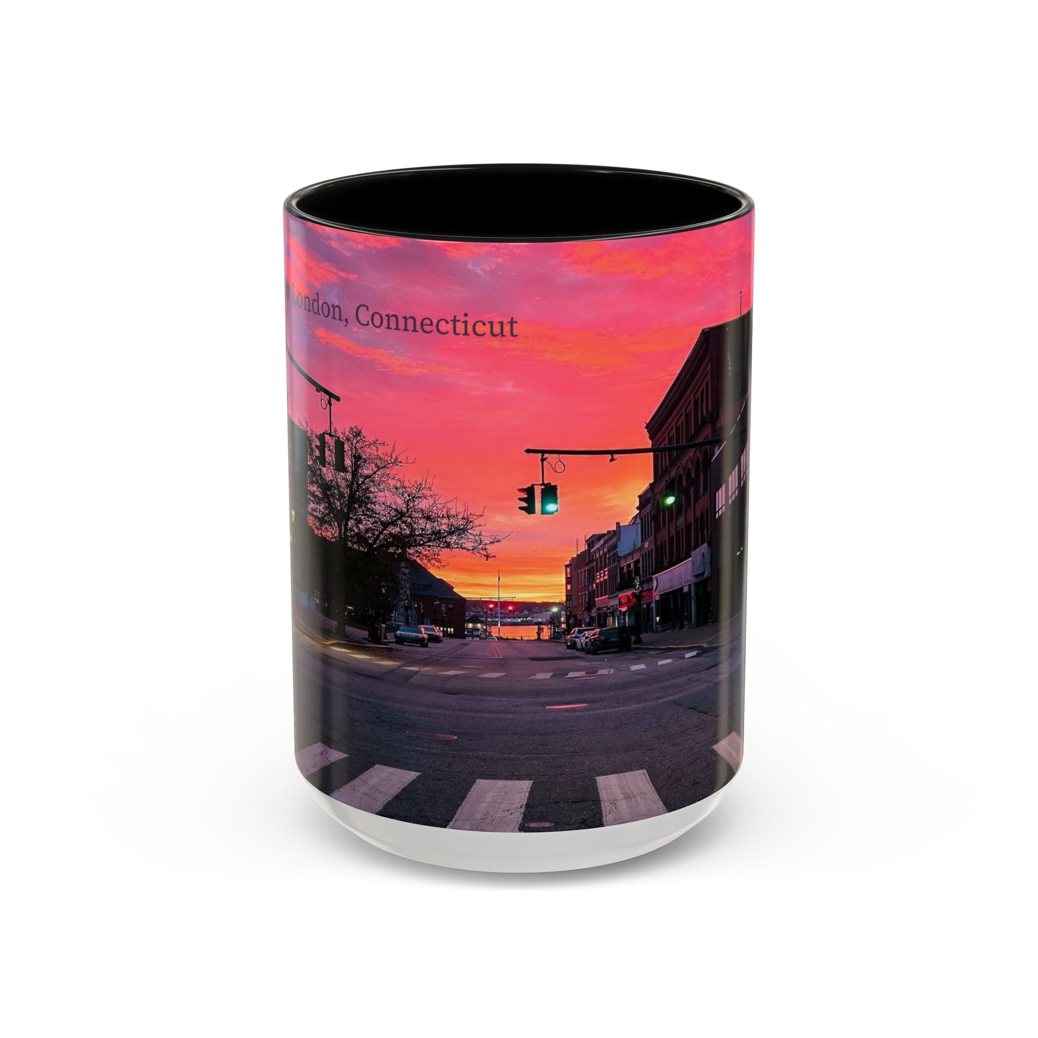 New London Eugene Oneil Sunrise Main Coffee Mug — Colorful Downtown Scenic Ceramic Mug (11oz/15oz)