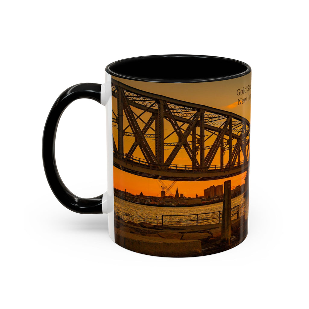 Gold Star Memorial Bridge - New London Sunset Accent Coffee Mug — Scenic Waterfront Sunrise Ceramic Mug (11/15oz)