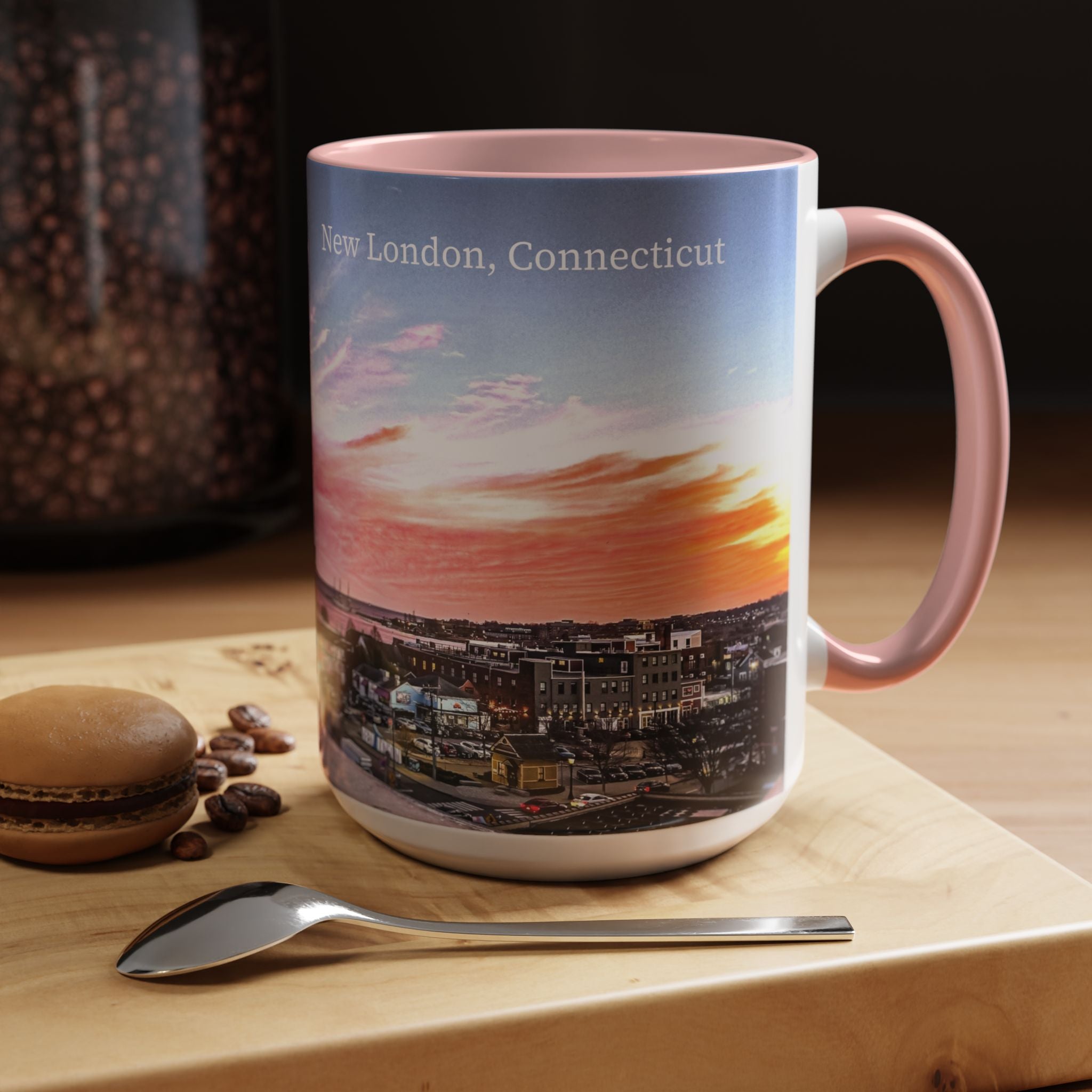 New London Sunset Skyline Accent Coffee Mug — Pink Interior Cityscape