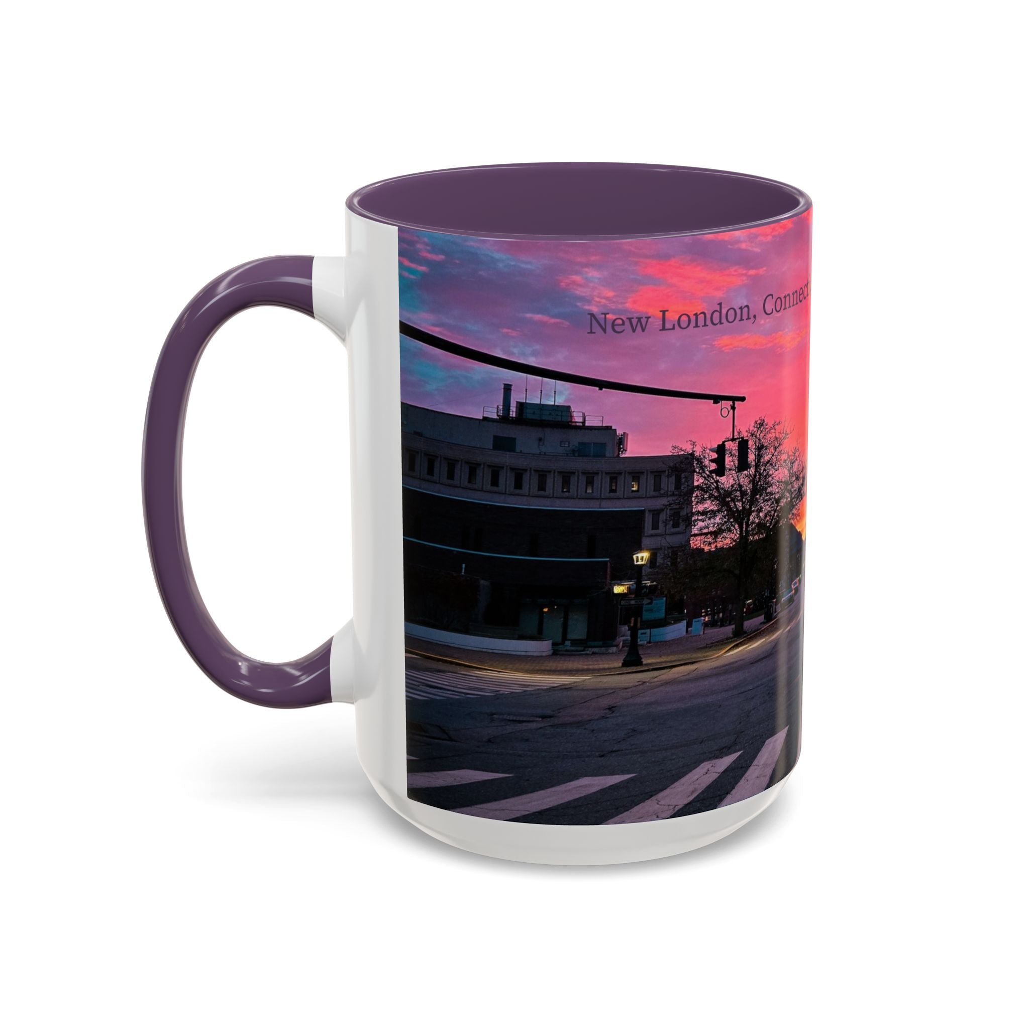 New London Eugene Oneil Sunrise Main Coffee Mug — Colorful Downtown Scenic Ceramic Mug (11oz/15oz)