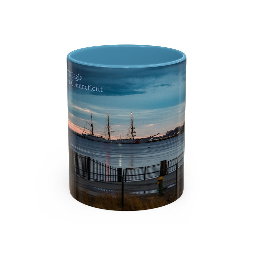 USCGC Eagle New London Connecticut Harbor Sunset Accent Coffee Mug — Scenic Waterfront Photo Mug (11/15oz)