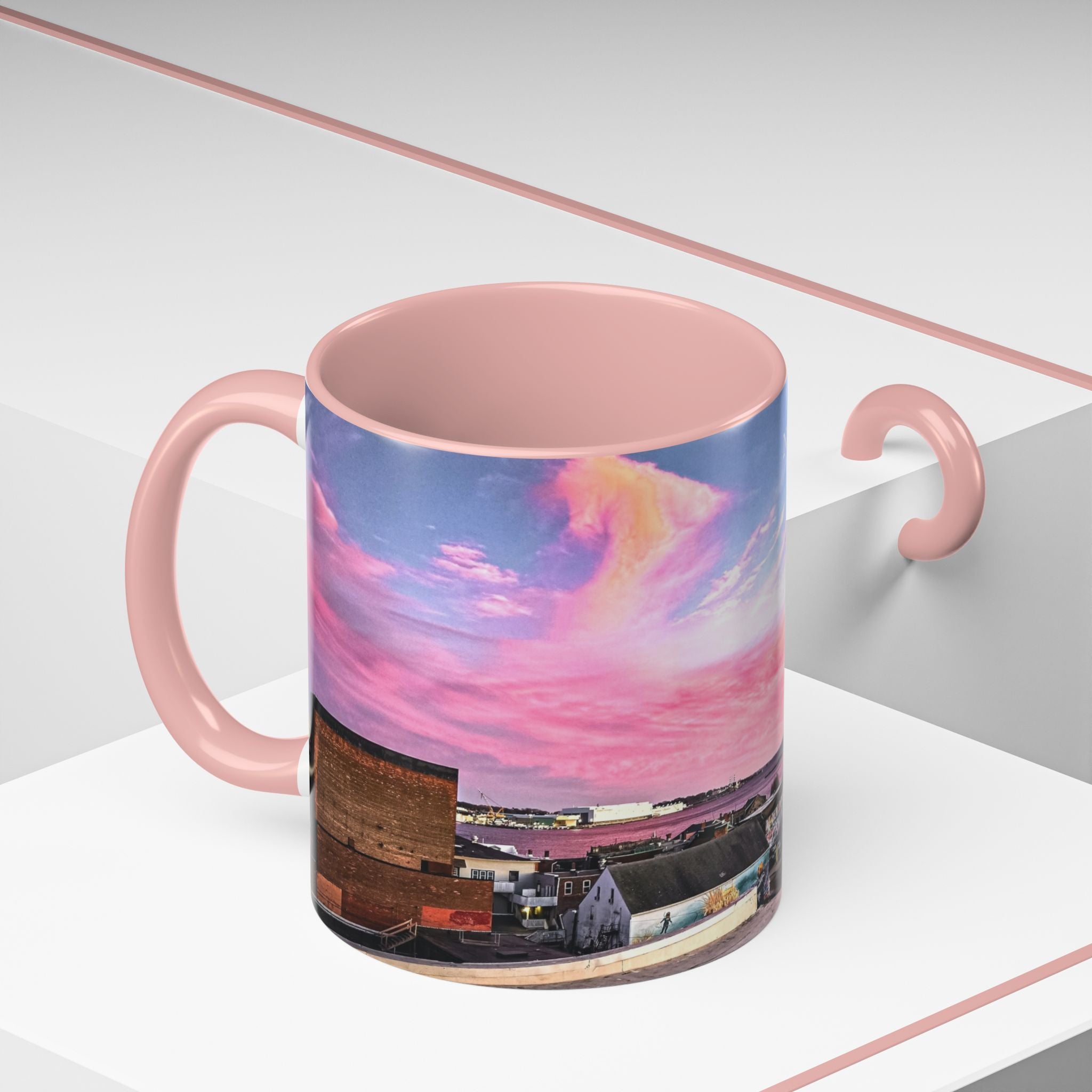 New London Sunset Skyline Accent Coffee Mug — Pink Interior Cityscape