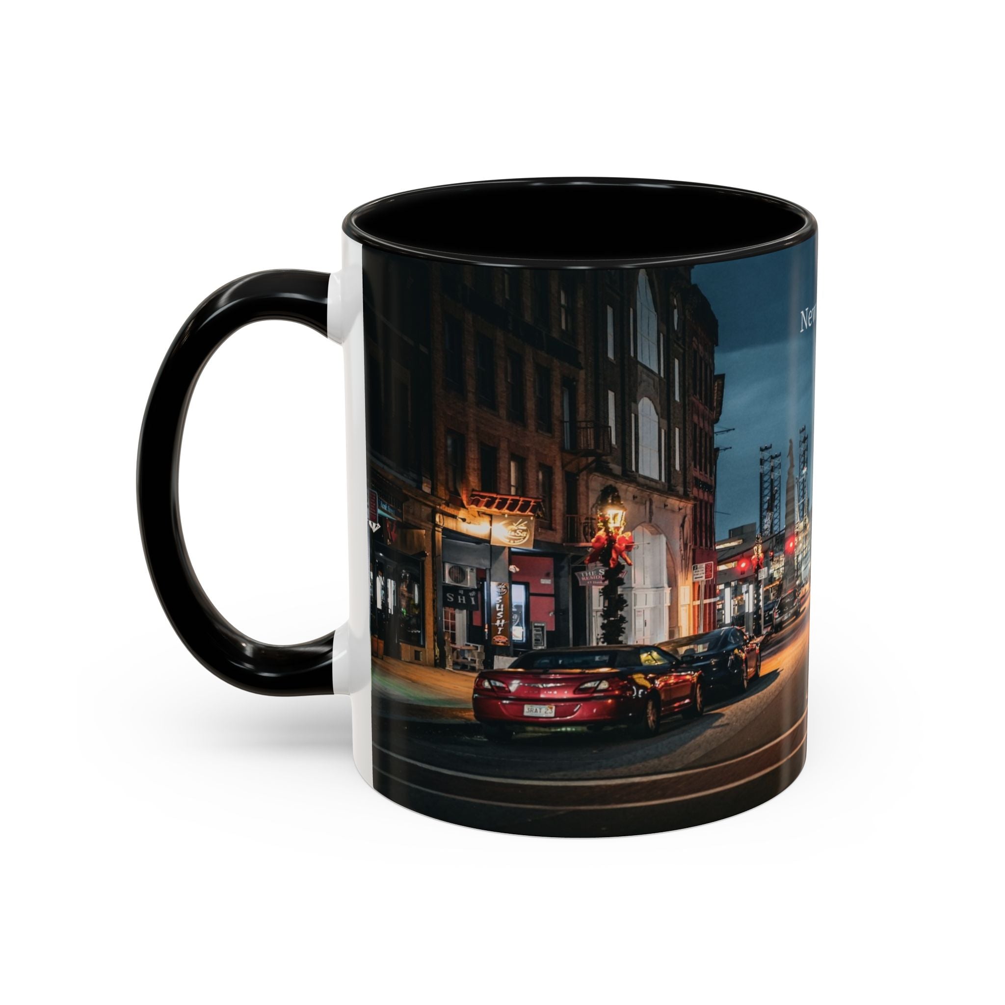 Bank Street New London Bank Street Night Café Accent Coffee Mug — Vintage Main Street Evening Photo (11/15oz)