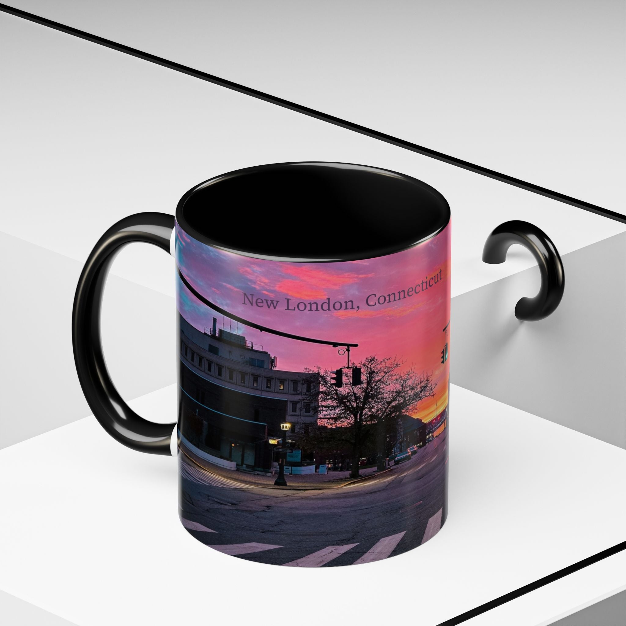 New London Eugene Oneil Sunrise Main Coffee Mug — Colorful Downtown Scenic Ceramic Mug (11oz/15oz)