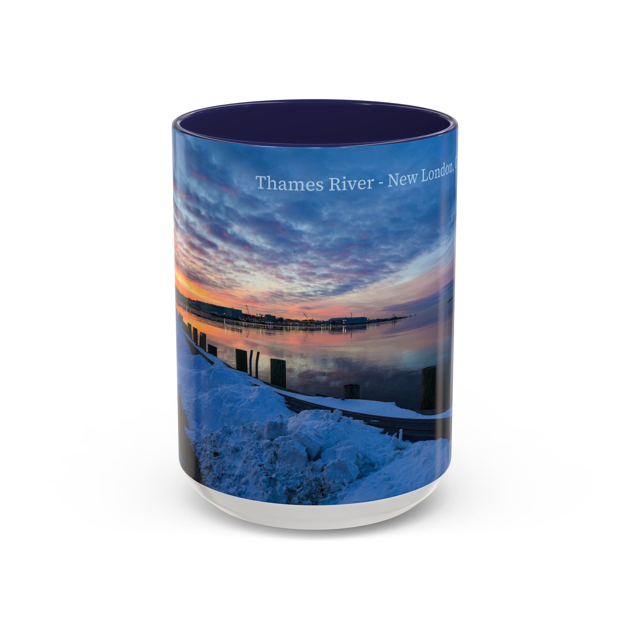 Thames River - New London Connecticut Scenic Coffee Mug — Sunrise Harbor Photo Accent Mug (11/15oz)